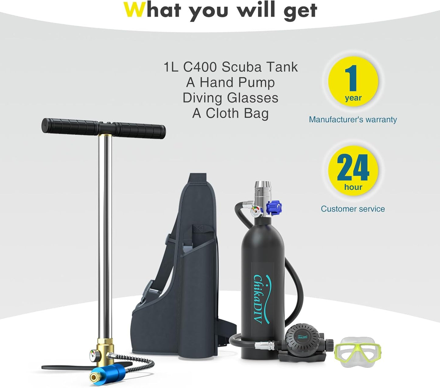 Mini Scuba Tank with 1L Capacity Portable Lung Tank Diving Tank Diving Equipment Fit for Emergency Rescue,Snorkeling, and Ship Repair