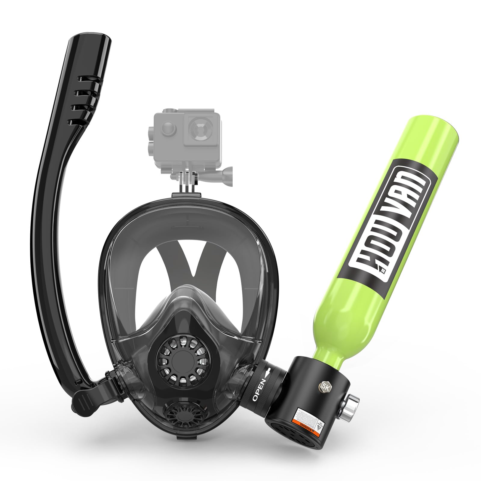 Mini Scuba Tank with Snorkel Mask 0.5L Inflatable Diving Tank with Full Face Diving Mask Pony Bottle Backup Diving Air Tank Suits for Recreational Snorkeling Shallow Diving