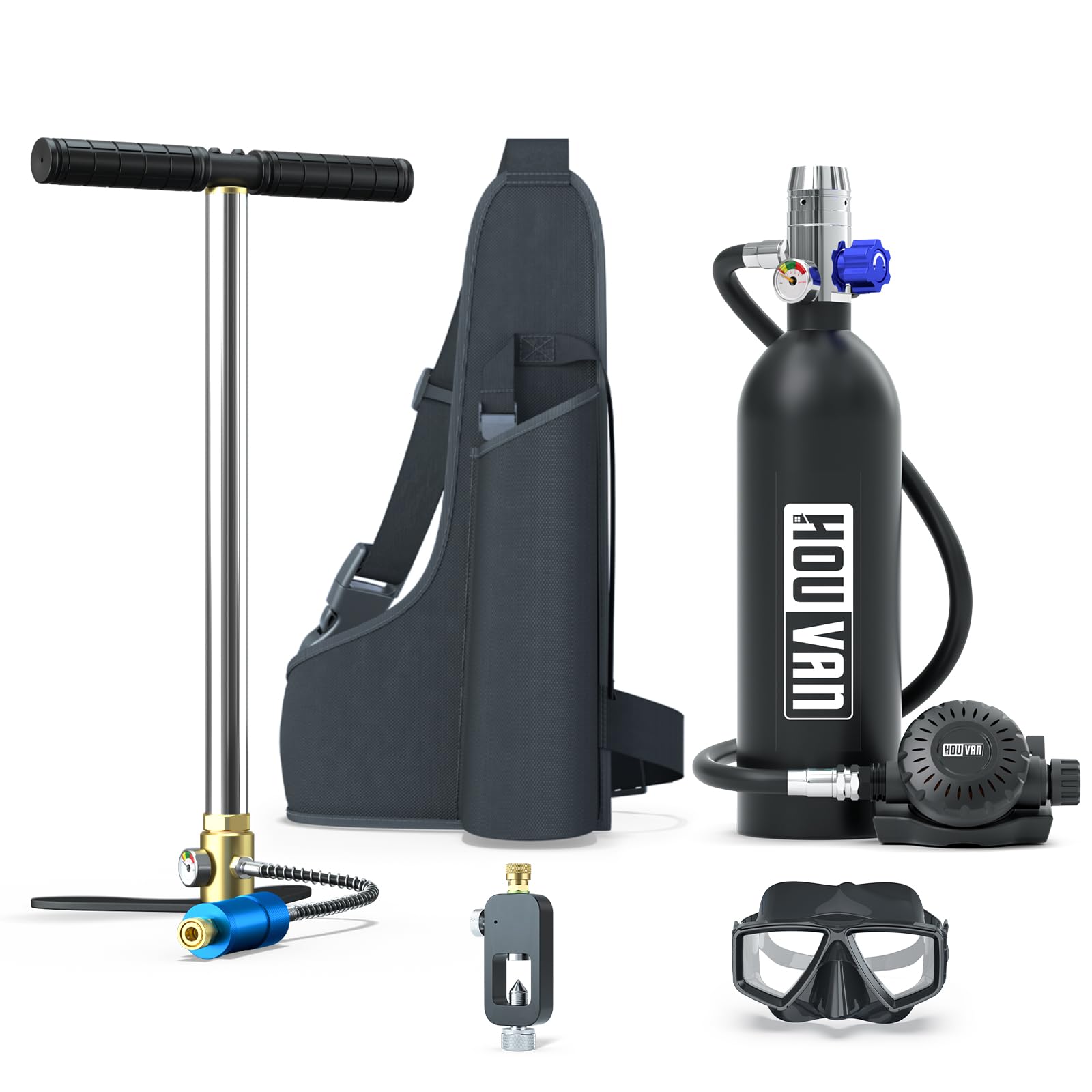H400 Mini Scuba Tank 1.0L Scuba Tank Up to 20 Minutes Underwater Breathing Portable Diving Tank with On-Off Valve Reusable Pony Bottle for Underwater Exploration Emergency/Recreation
