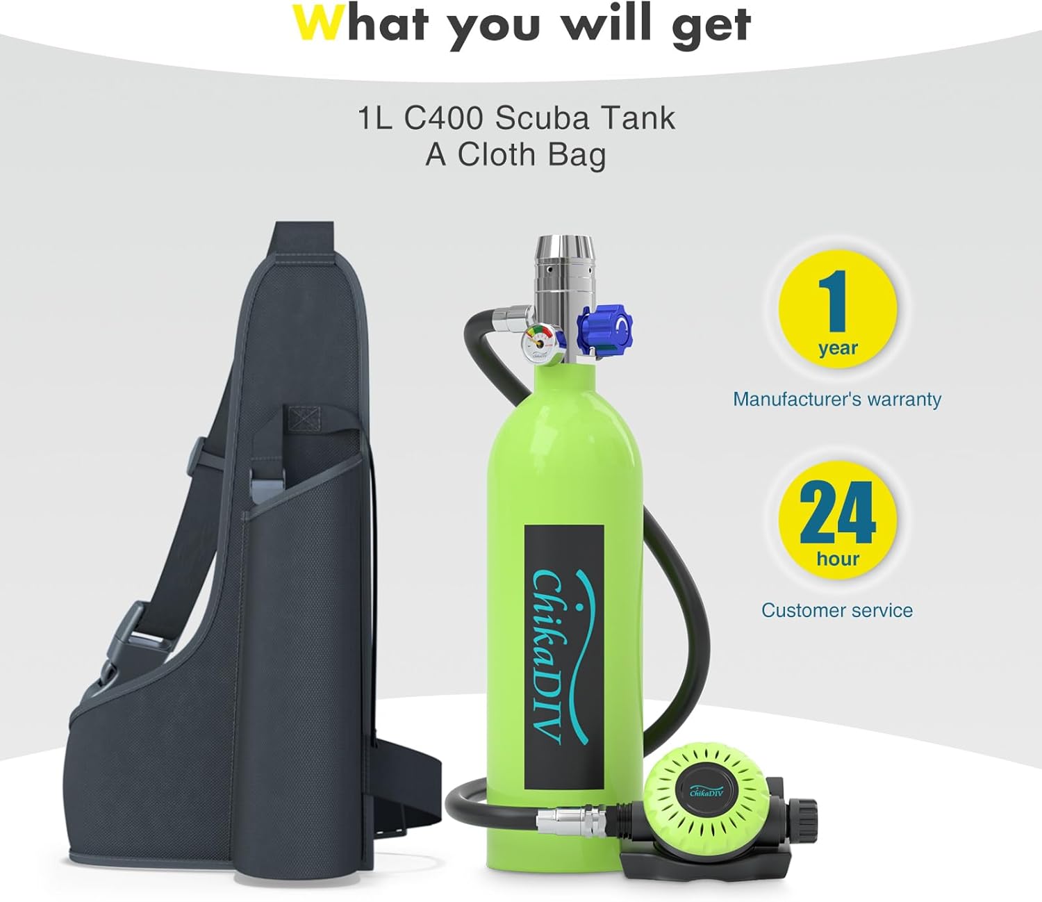 Mini Scuba Tank, 1L Lung Tank for 12-18 Minute Underwater Breathing for Snorkeling & Scuba Diving Tank for Exploration Emergency