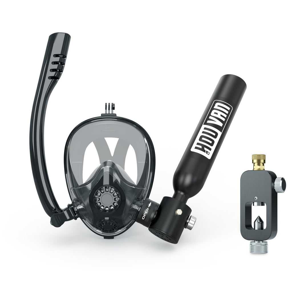 Mini Scuba Tank with Snorkel Mask 0.5L Inflatable Diving Tank with Full Face Diving Mask Pony Bottle Backup Diving Air Tank Suits for Recreational Snorkeling Shallow Diving