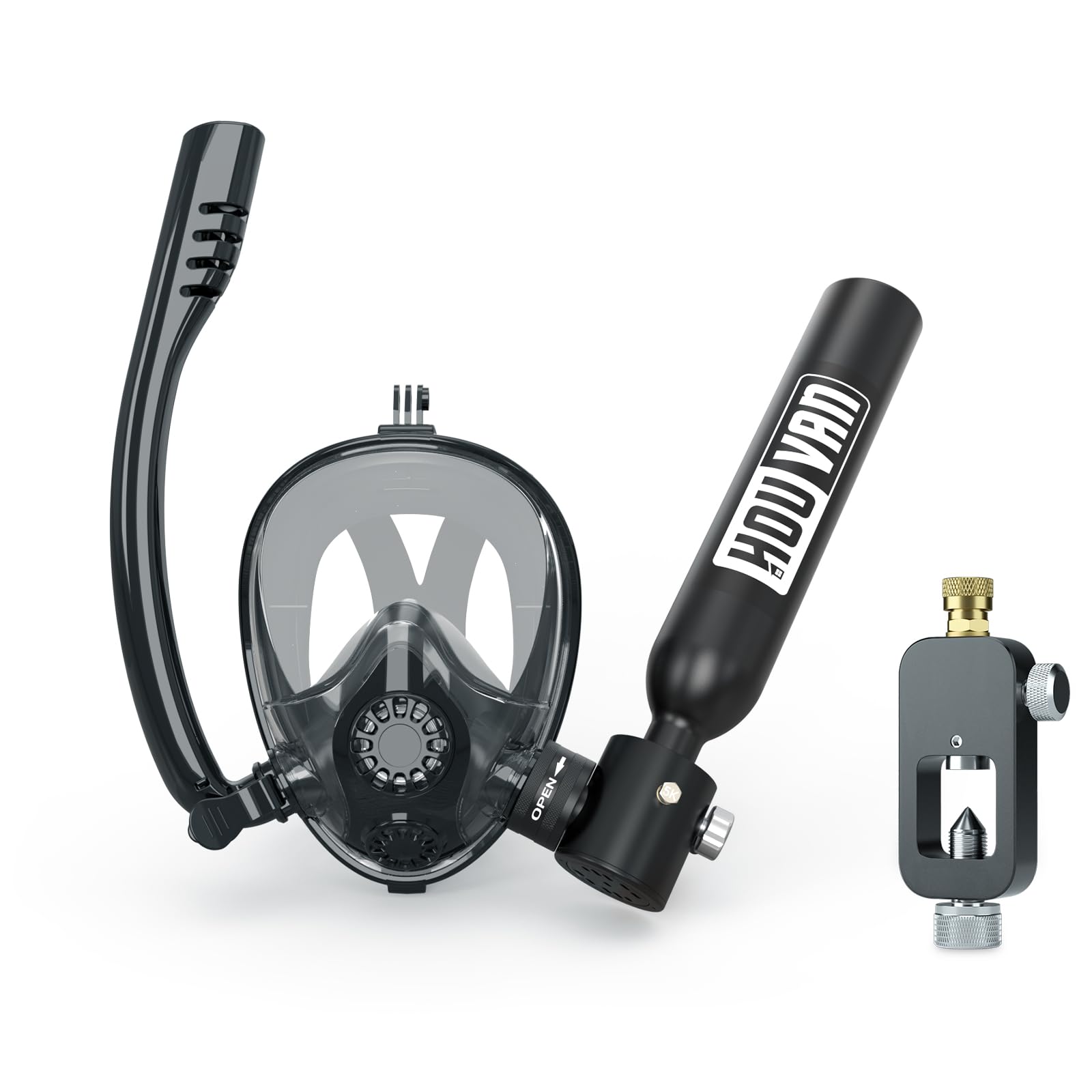 Mini Scuba Tank with Snorkel Mask 0.5L Inflatable Diving Tank with Full Face Diving Mask Pony Bottle Backup Diving Air Tank Suits for Recreational Snorkeling Shallow Diving