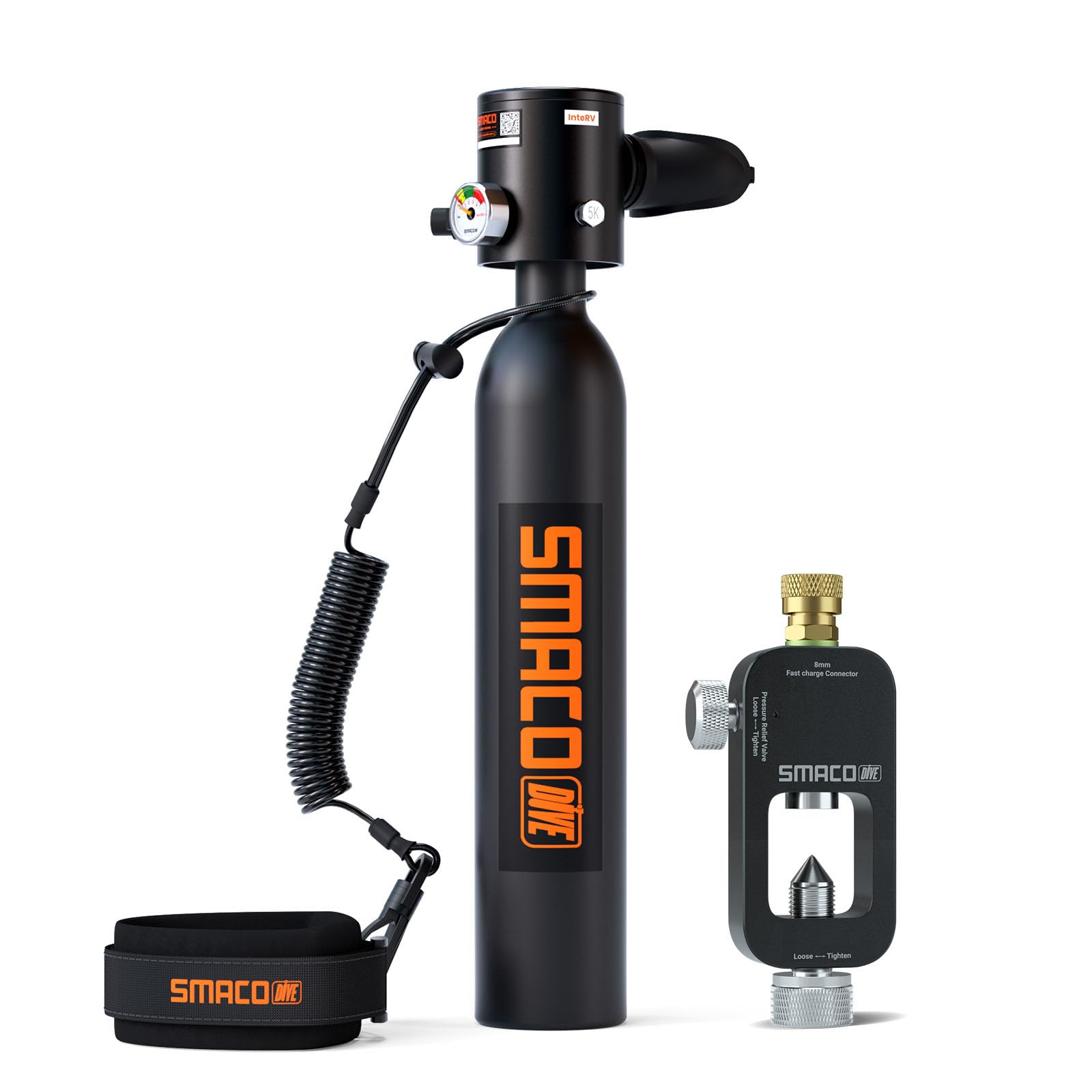 SMACO Mini Scuba Tank 0.5L Portable Small Diving Tank for Underwater Breathing Reusable Diving Cylinder up to 10 Minutes Dive Time Lung Diving Tank Emergency Rescue Pony Bottle S300