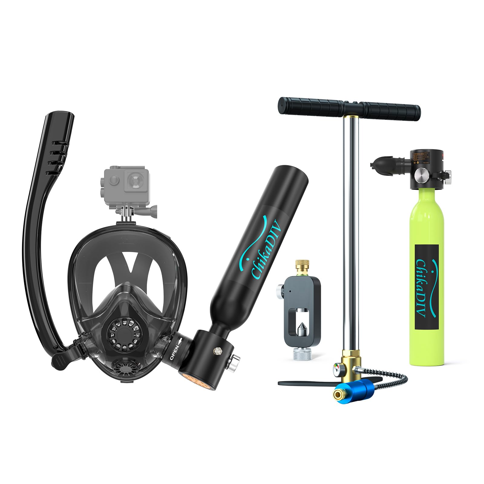 Mini Scuba Tank with Sub-Mask, 0.5L Diving Tank with Full-face Mask Underwater Breath System up to 10 Minutes