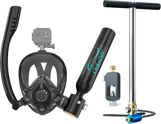 Mini Scuba Tank with Sub-Mask, 0.5L Diving Tank with Full-face Mask Underwater Breath System up to 10 Minutes
