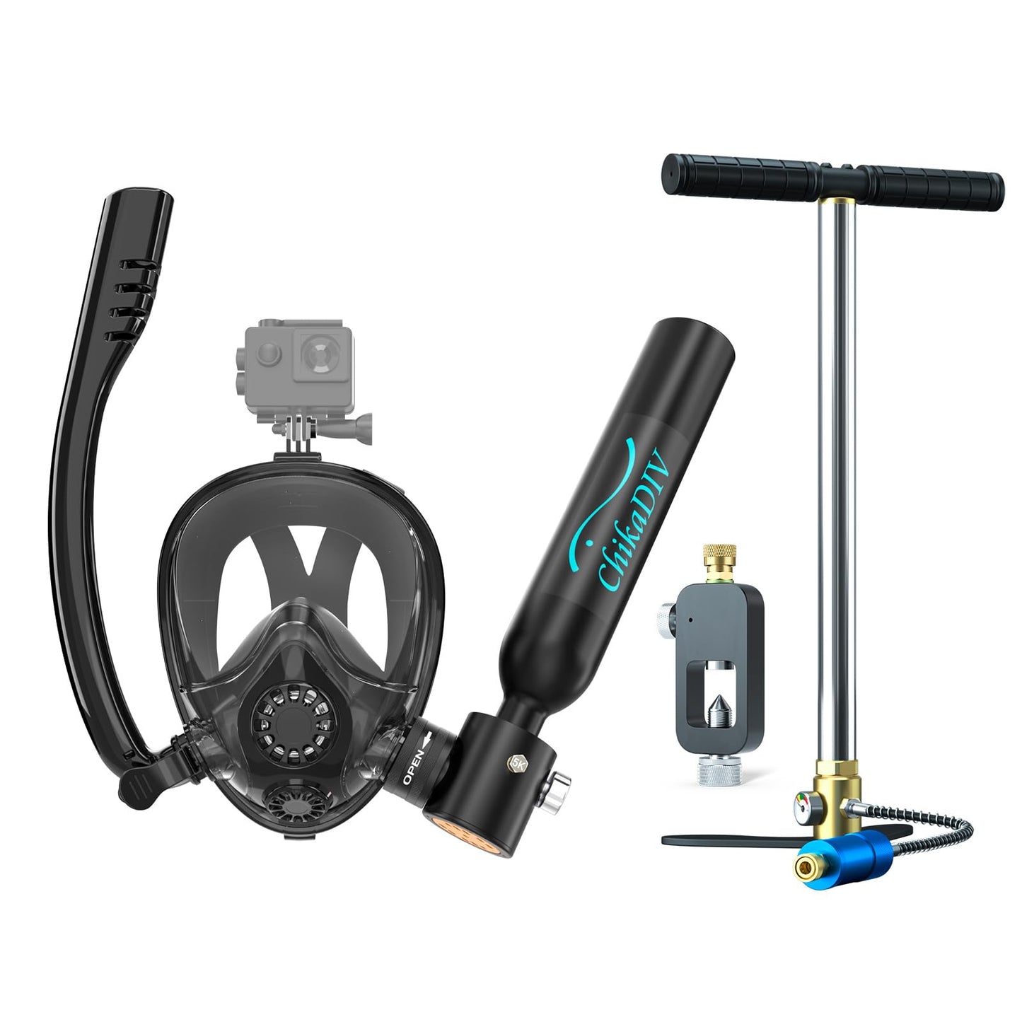 Mini Scuba Tank with Sub-Mask, 0.5L Diving Tank with Full-face Mask Underwater Breath System up to 10 Minutes