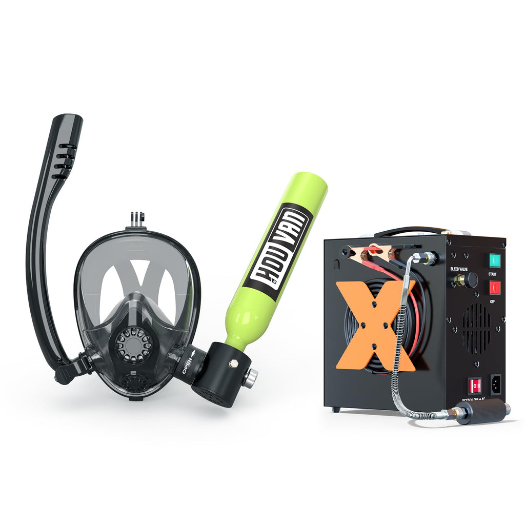 Mini Scuba Tank with Snorkel Mask 0.5L Inflatable Diving Tank with Full Face Diving Mask Pony Bottle Backup Diving Air Tank Suits for Recreational Snorkeling Shallow Diving