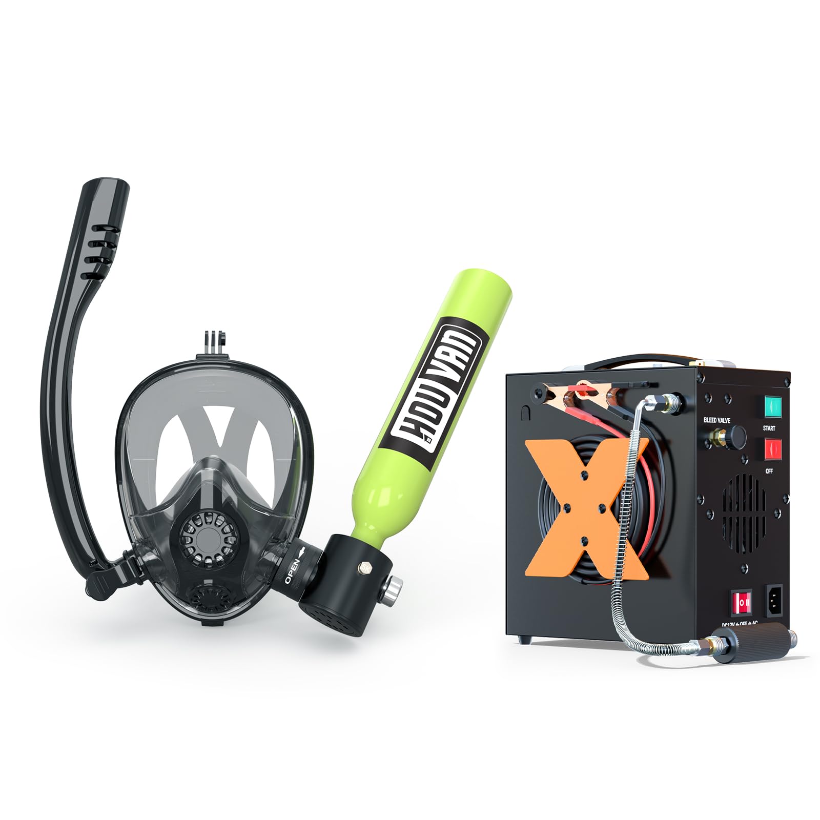 Mini Scuba Tank with Snorkel Mask 0.5L Inflatable Diving Tank with Full Face Diving Mask Pony Bottle Backup Diving Air Tank Suits for Recreational Snorkeling Shallow Diving