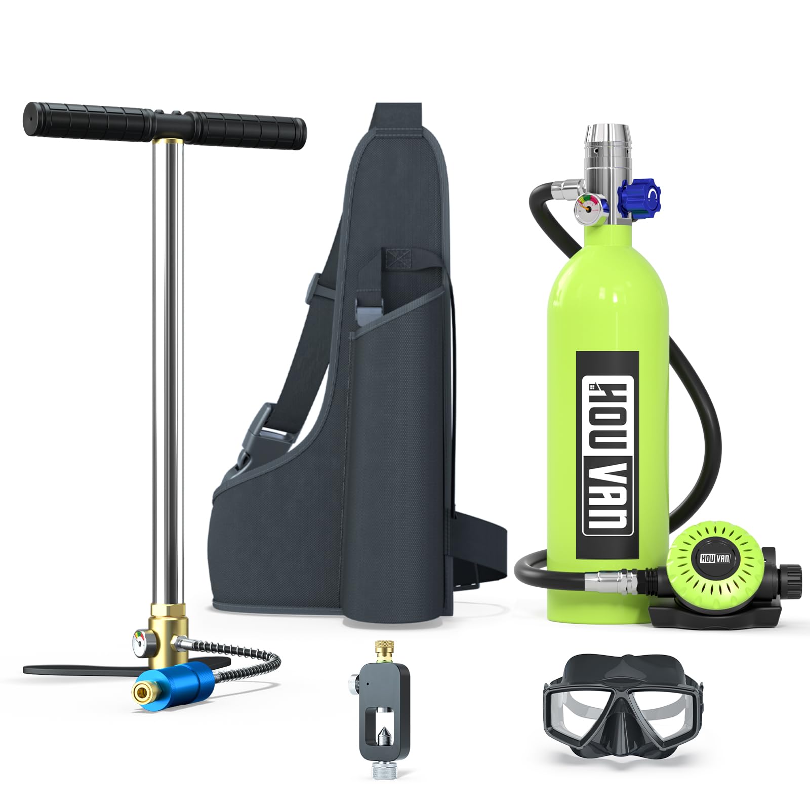 H400 Mini Scuba Tank 1.0L Scuba Tank Up to 20 Minutes Underwater Breathing Portable Diving Tank with On-Off Valve Reusable Pony Bottle for Underwater Exploration Emergency/Recreation