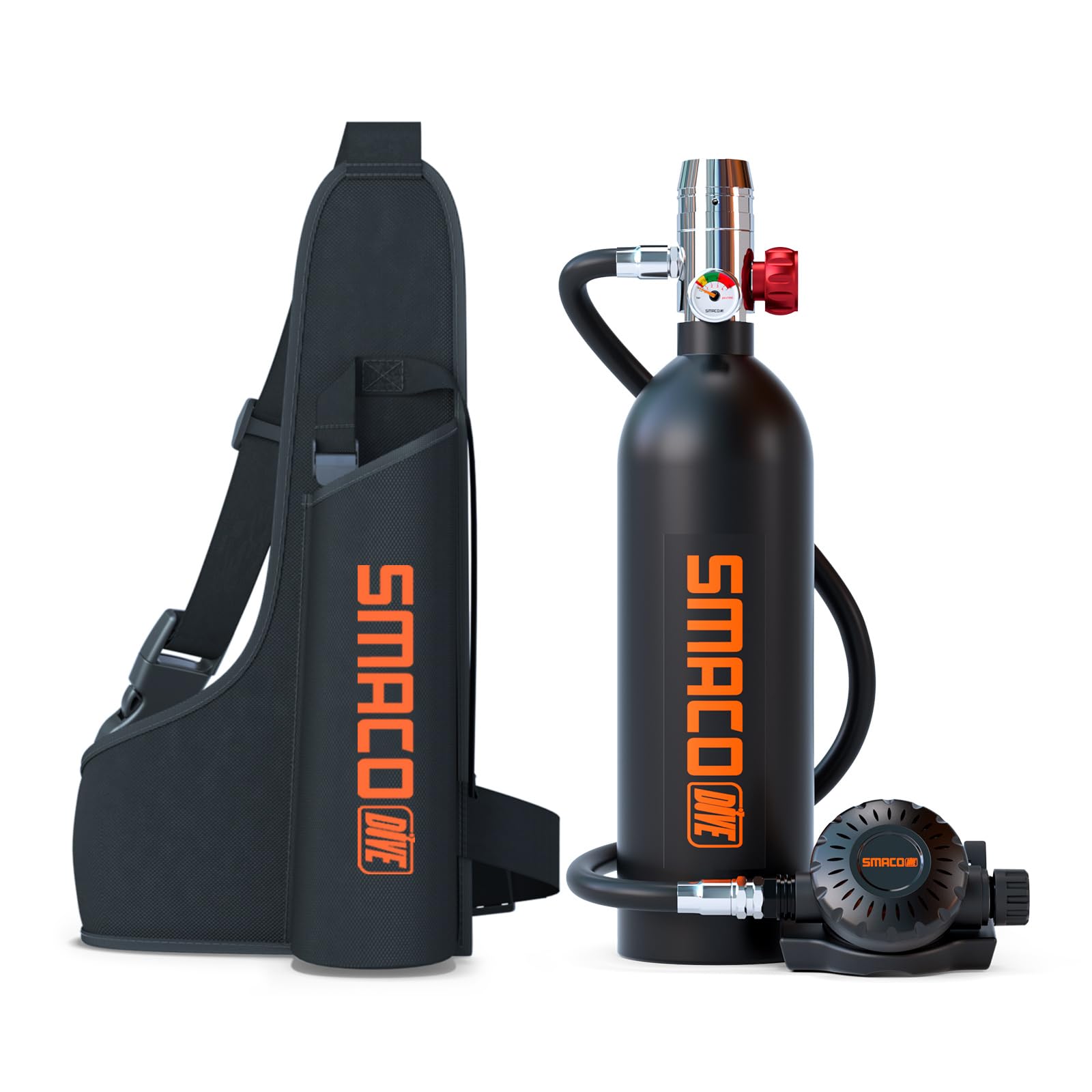 SMACO Mini Scuba Tank 1L Small Diving Tank up to 20 Minutes Dive Time Portable Lung Air Tank Diving Oxygen Cylinder Kit for Underwater Exploration Emergency Rescue Pony Bottle S400