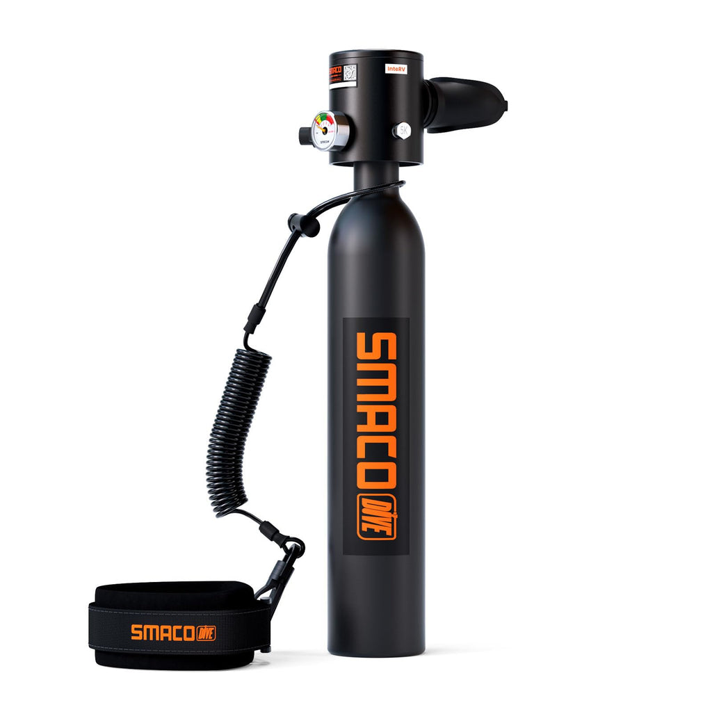 SMACO Mini Scuba Tank 0.5L Portable Small Diving Tank for Underwater Breathing Reusable Diving Cylinder up to 10 Minutes Dive Time Lung Diving Tank Emergency Rescue Pony Bottle S300