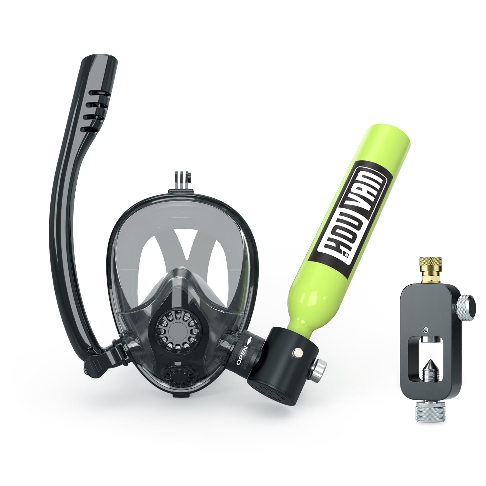 Mini Scuba Tank with Snorkel Mask 0.5L Inflatable Diving Tank with Full Face Diving Mask Pony Bottle Backup Diving Air Tank Suits for Recreational Snorkeling Shallow Diving
