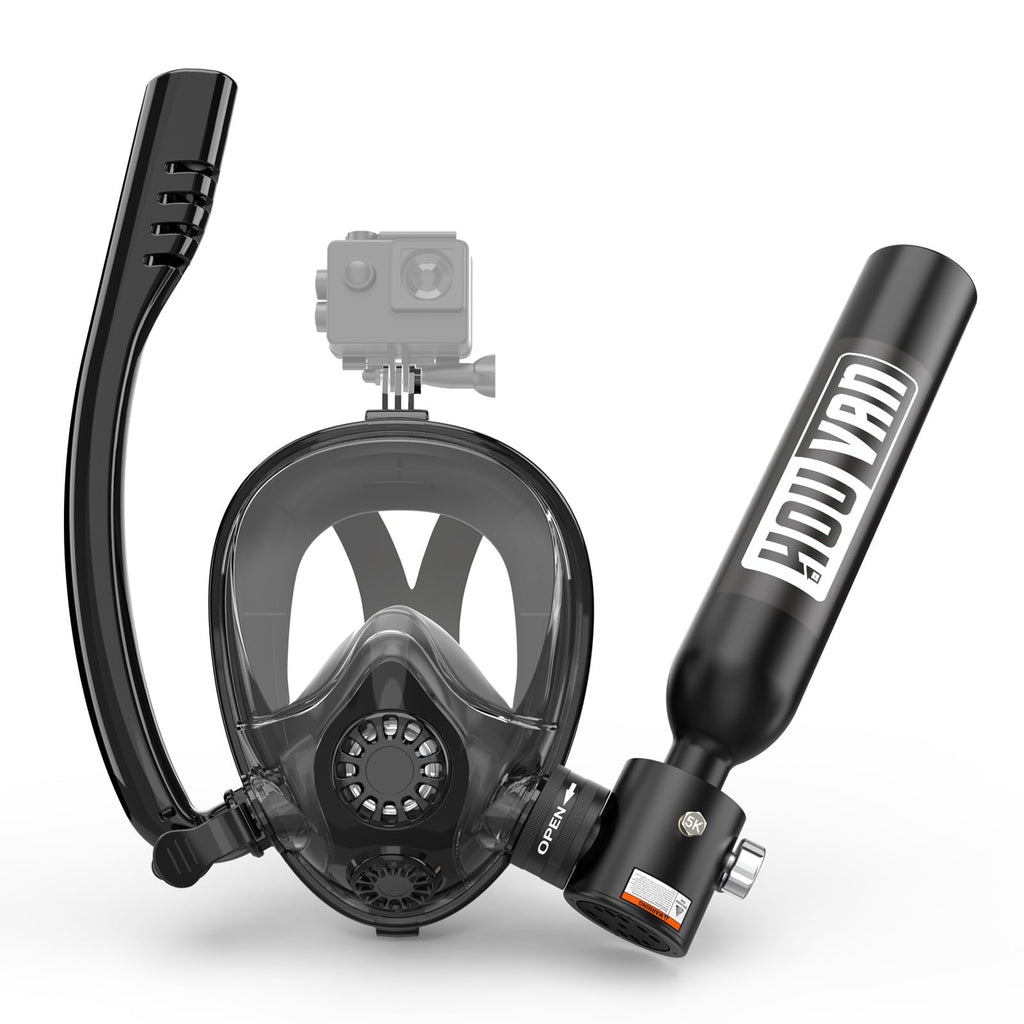 Mini Scuba Tank with Snorkel Mask 0.5L Inflatable Diving Tank with Full Face Diving Mask Pony Bottle Backup Diving Air Tank Suits for Recreational Snorkeling Shallow Diving