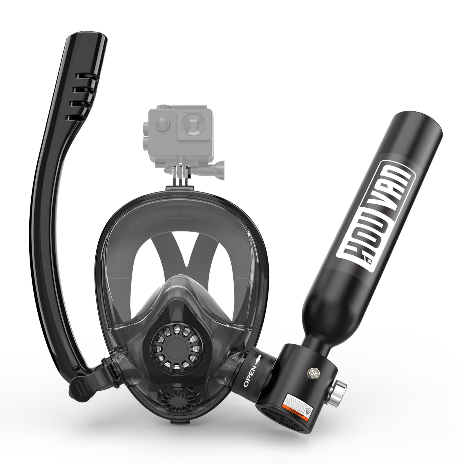 Mini Scuba Tank with Snorkel Mask 0.5L Inflatable Diving Tank with Full Face Diving Mask Pony Bottle Backup Diving Air Tank Suits for Recreational Snorkeling Shallow Diving