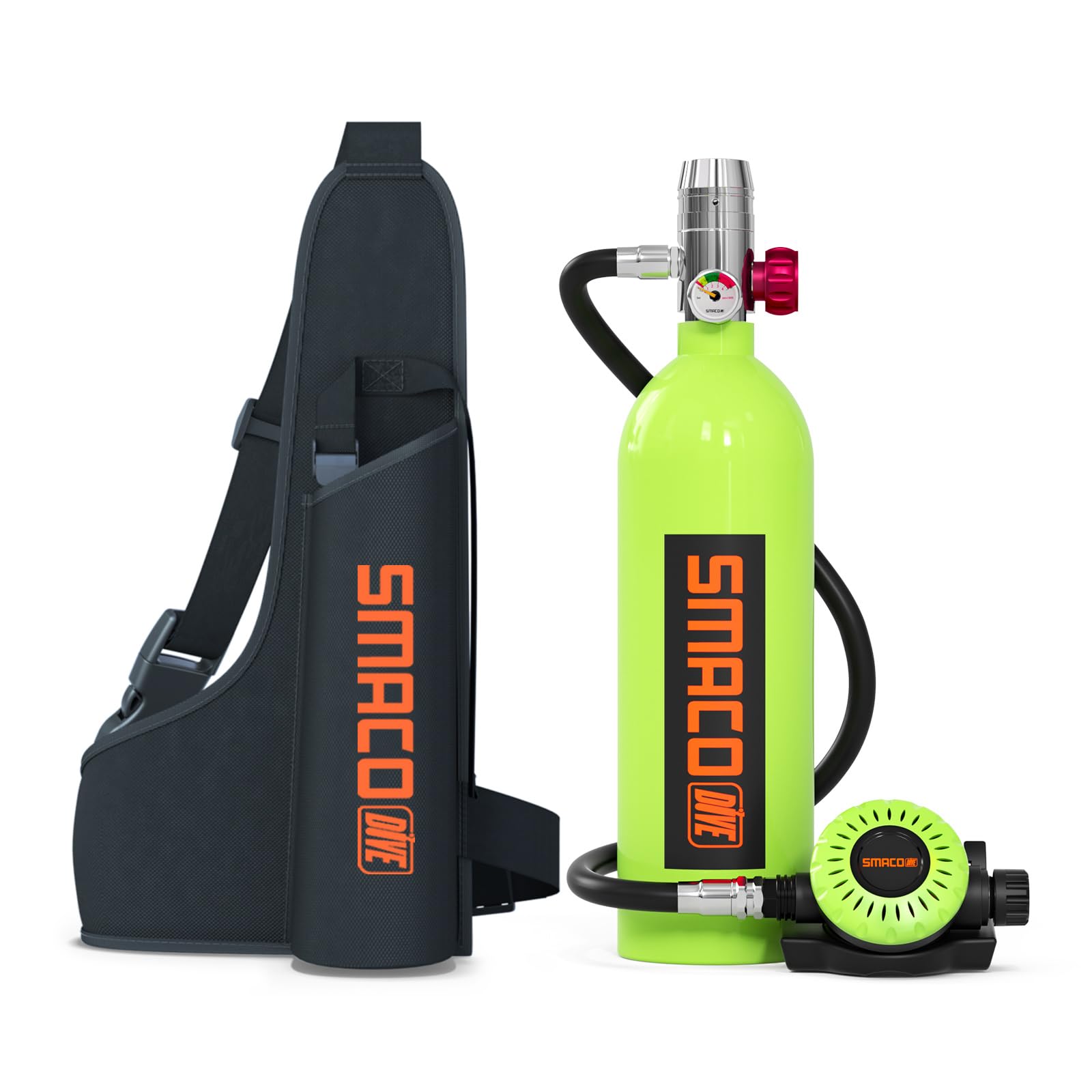 SMACO Mini Scuba Tank 1L Small Diving Tank up to 20 Minutes Dive Time Portable Lung Air Tank Diving Oxygen Cylinder Kit for Underwater Exploration Emergency Rescue Pony Bottle S400