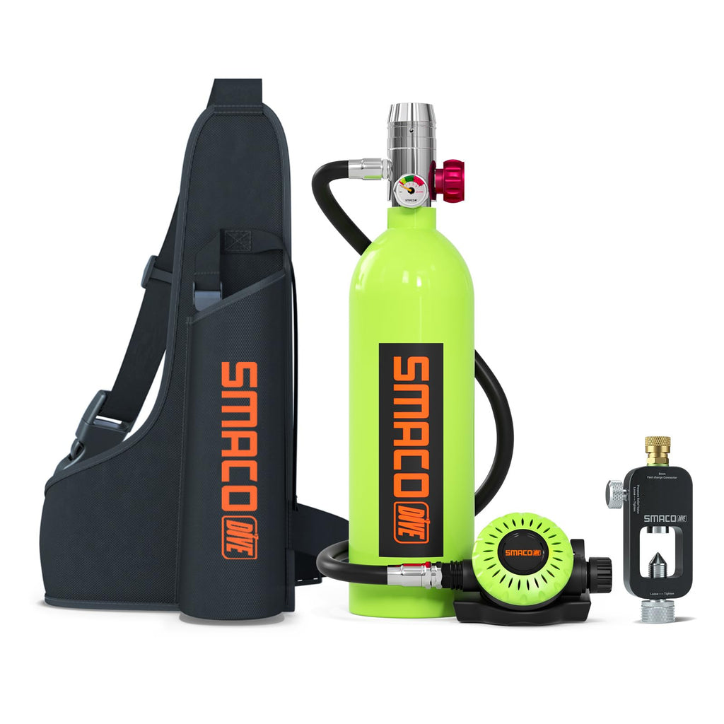 SMACO Mini Scuba Tank 1L Small Diving Tank up to 20 Minutes Dive Time Portable Lung Air Tank Diving Oxygen Cylinder Kit for Underwater Exploration Emergency Rescue Pony Bottle S400