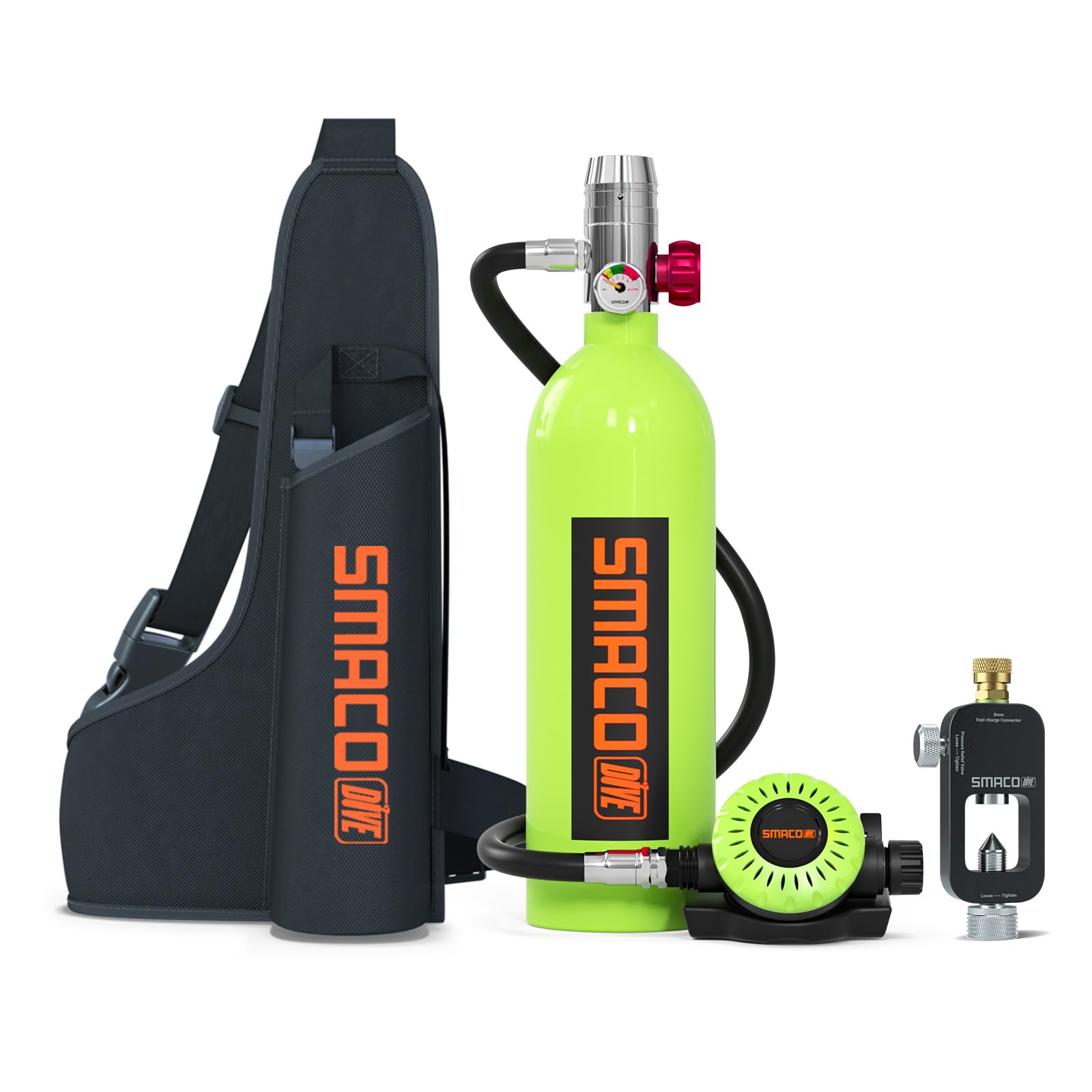 SMACO Mini Scuba Tank 1L Small Diving Tank up to 20 Minutes Dive Time Portable Lung Air Tank Diving Oxygen Cylinder Kit for Underwater Exploration Emergency Rescue Pony Bottle S400