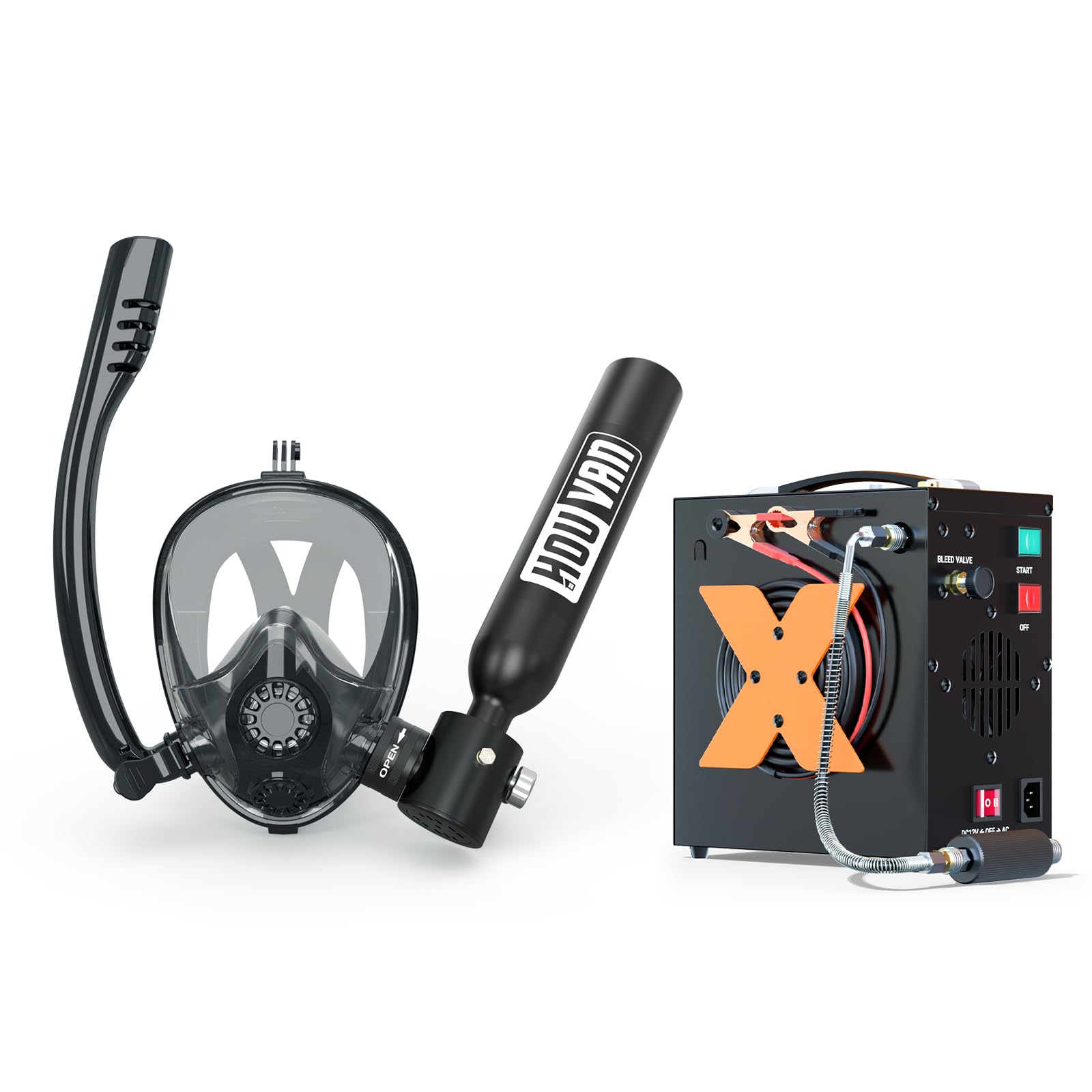 Mini Scuba Tank with Snorkel Mask 0.5L Inflatable Diving Tank with Full Face Diving Mask Pony Bottle Backup Diving Air Tank Suits for Recreational Snorkeling Shallow Diving