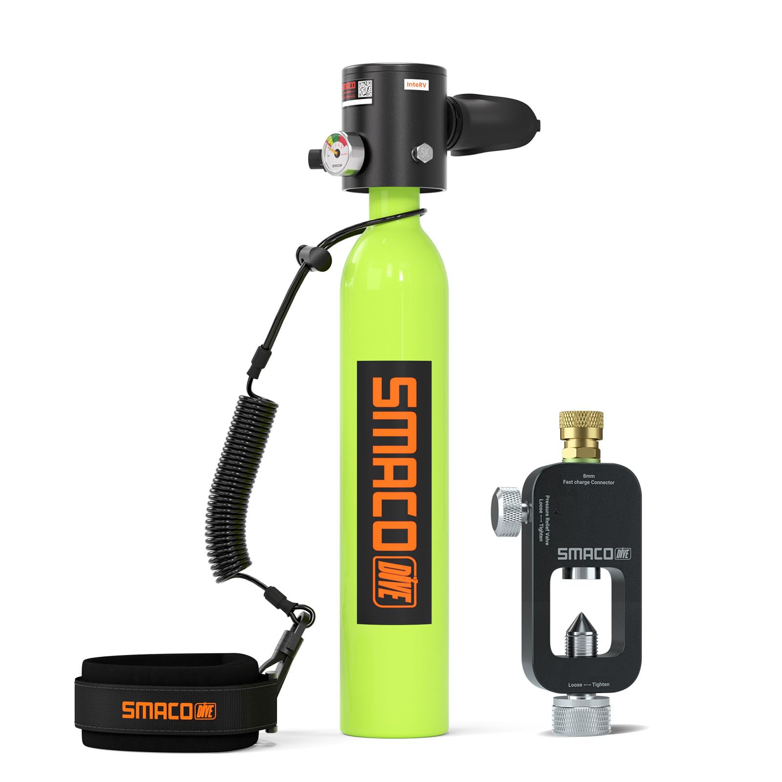SMACO Mini Scuba Tank 0.5L Portable Small Diving Tank for Underwater Breathing Reusable Diving Cylinder up to 10 Minutes Dive Time Lung Diving Tank Emergency Rescue Pony Bottle S300