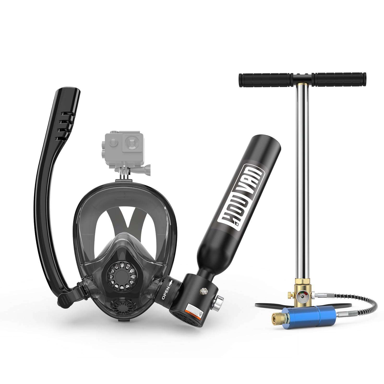 Mini Scuba Tank with Snorkel Mask 0.5L Inflatable Diving Tank with Full Face Diving Mask Pony Bottle Backup Diving Air Tank Suits for Recreational Snorkeling Shallow Diving