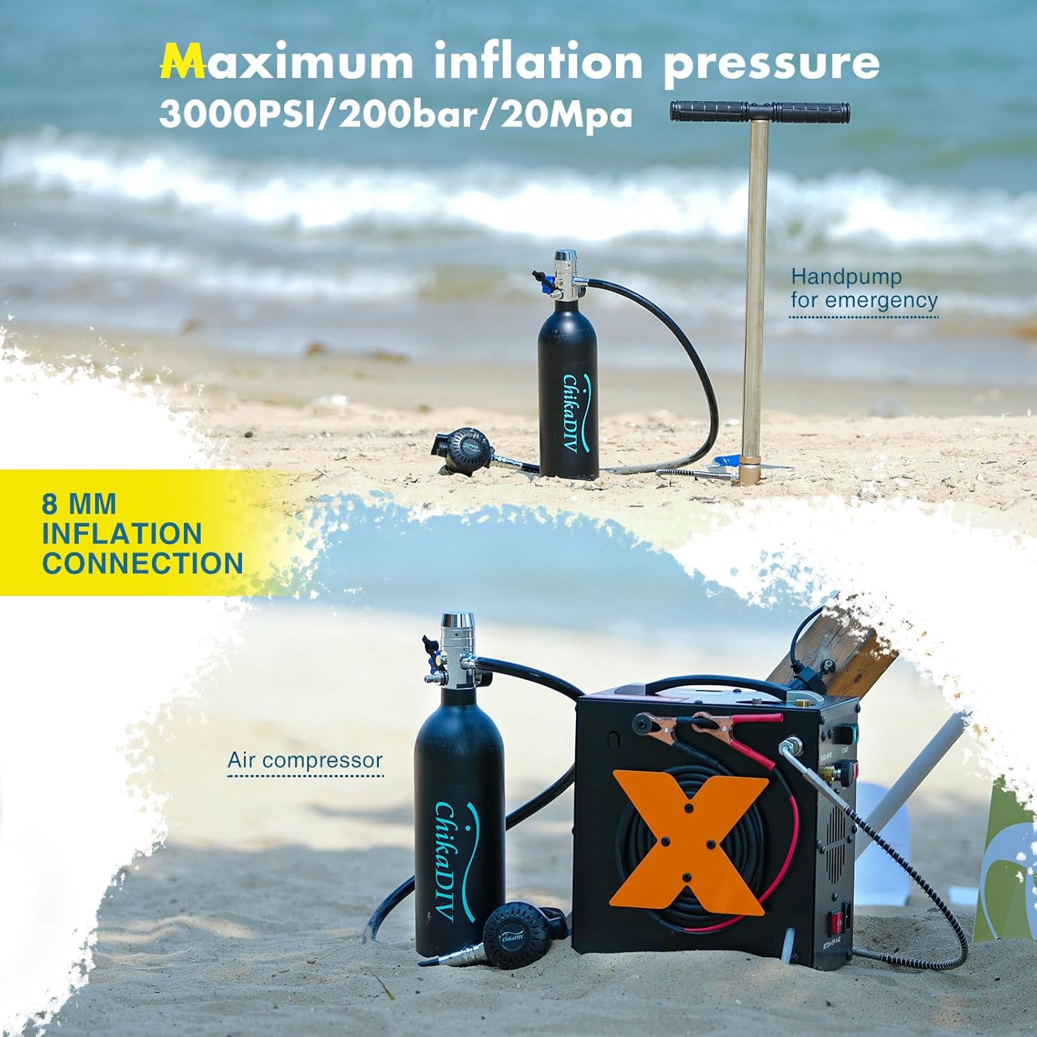 Mini Scuba Tank with 1L Capacity Portable Lung Tank Diving Tank Diving Equipment Fit for Emergency Rescue,Snorkeling, and Ship Repair