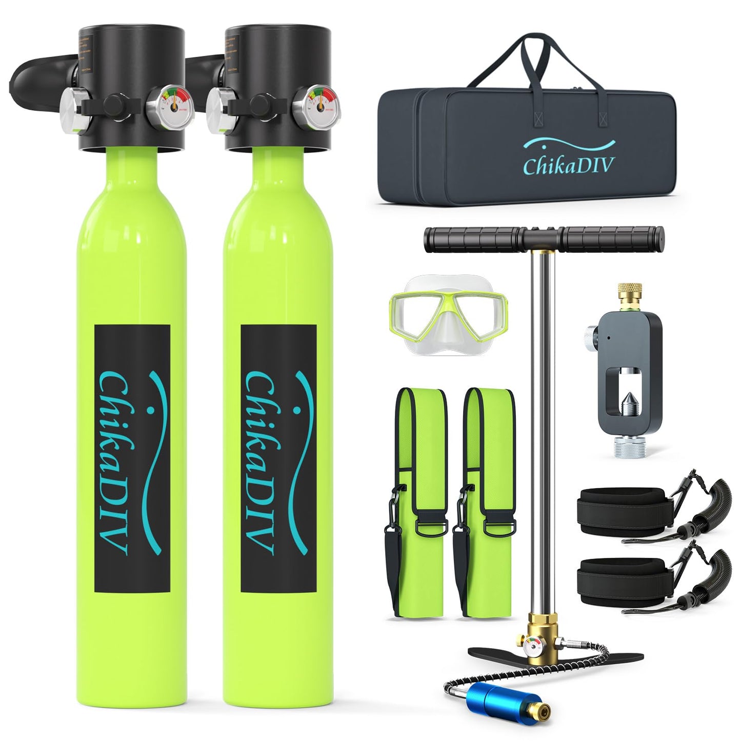 Mini Scuba Tank with Pump,Portable Diving Tank,0.5l Lung Tank for Snorkeling Diving, Reusable Scuba Diving Kit Gear with Pump Underwater Breathing Training, Emergency Rescue