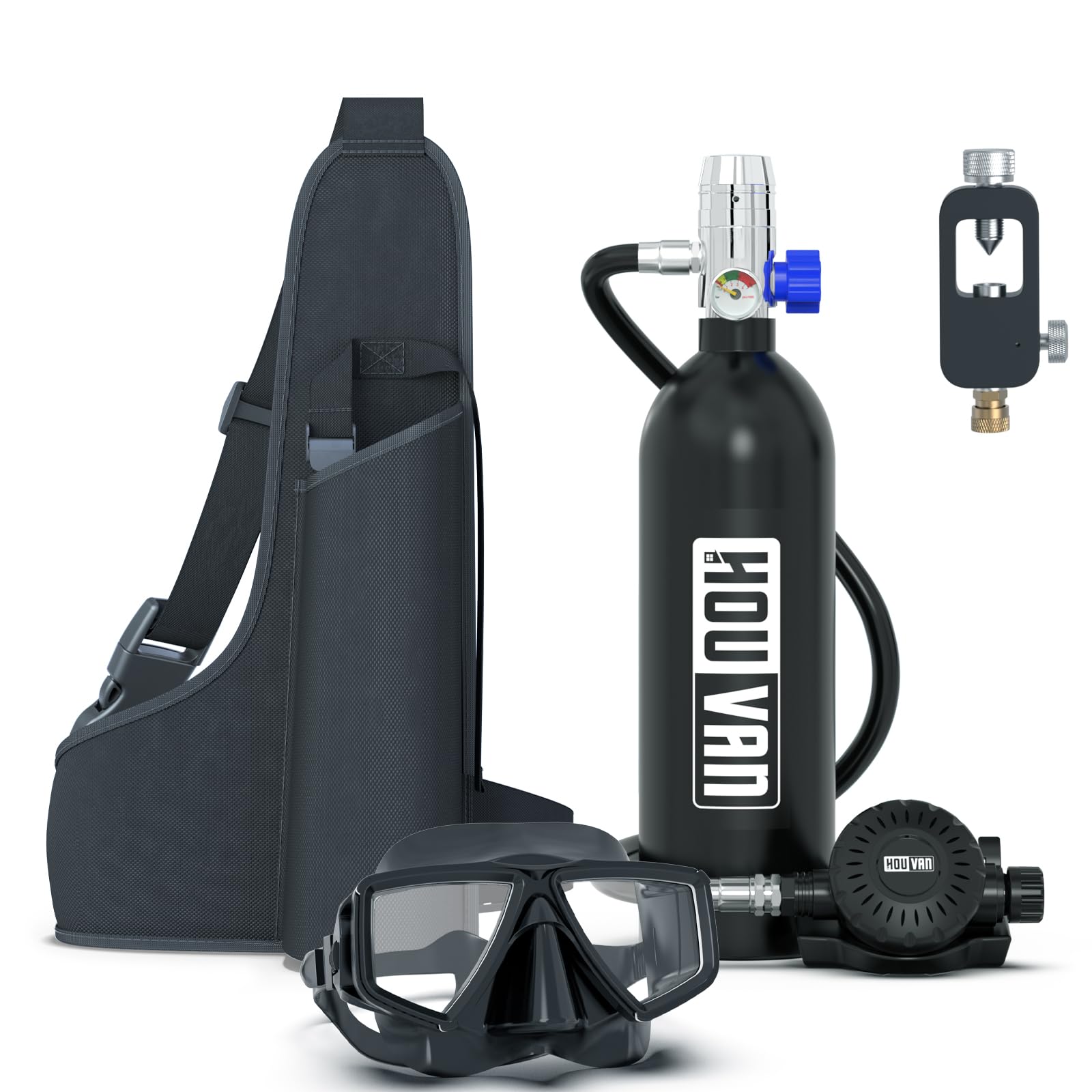 H400 Mini Scuba Tank 1.0L Scuba Tank Up to 20 Minutes Underwater Breathing Portable Diving Tank with On-Off Valve Reusable Pony Bottle for Underwater Exploration Emergency/Recreation