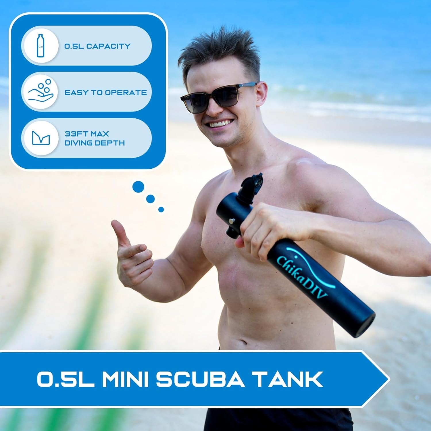 Mini Scuba Tank with Pump,Portable Diving Tank,0.5l Lung Tank for Snorkeling Diving, Reusable Scuba Diving Kit Gear with Pump Underwater Breathing Training, Emergency Rescue