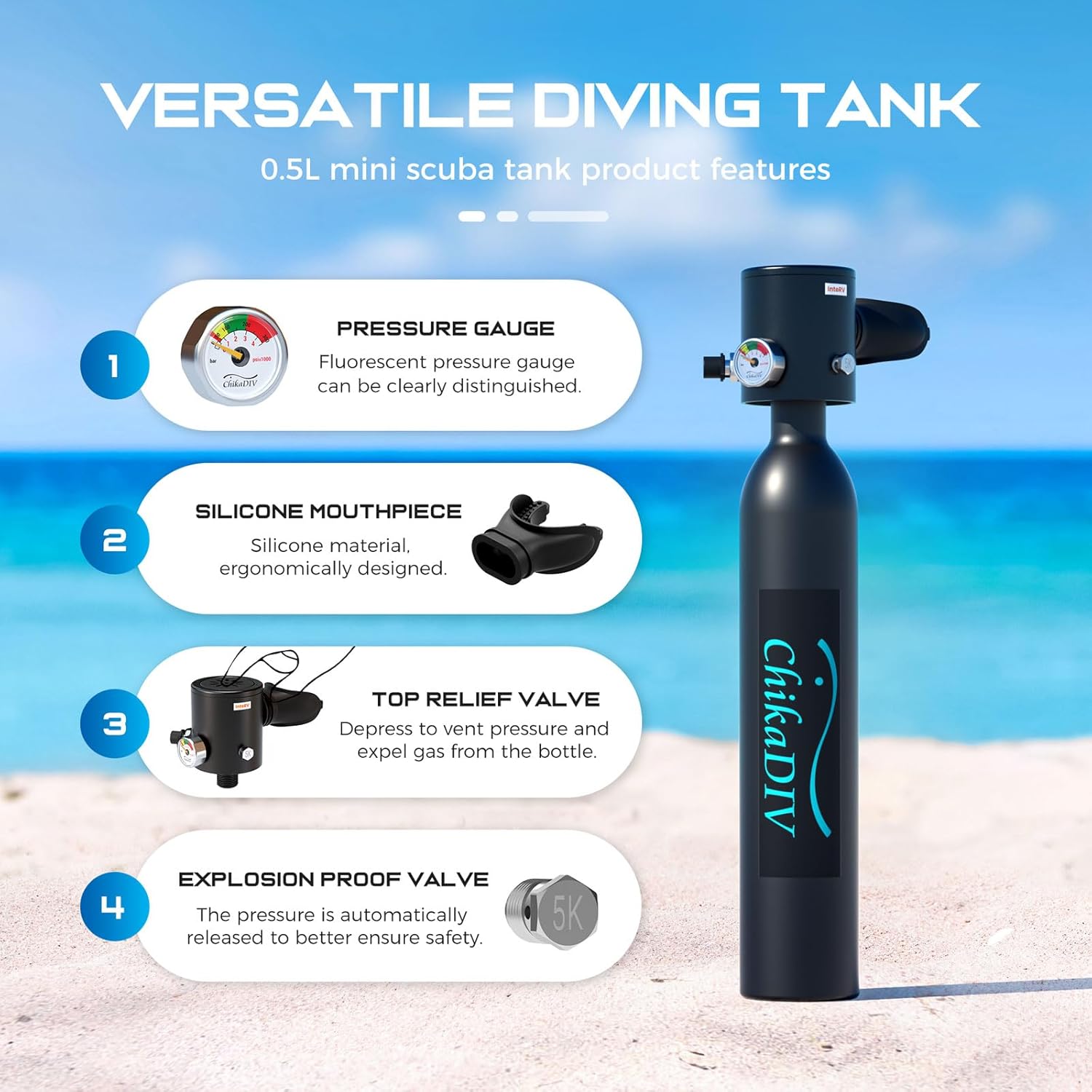 Mini Scuba Tank with Pump,Portable Diving Tank,0.5l Lung Tank for Snorkeling Diving, Reusable Scuba Diving Kit Gear with Pump Underwater Breathing Training, Emergency Rescue