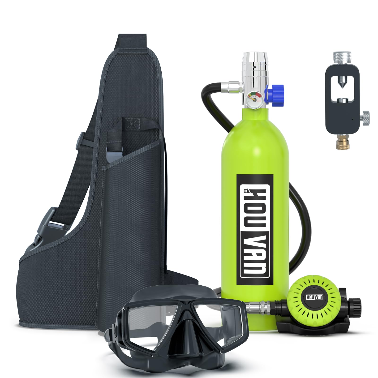 H400 Mini Scuba Tank 1.0L Scuba Tank Up to 20 Minutes Underwater Breathing Portable Diving Tank with On-Off Valve Reusable Pony Bottle for Underwater Exploration Emergency/Recreation