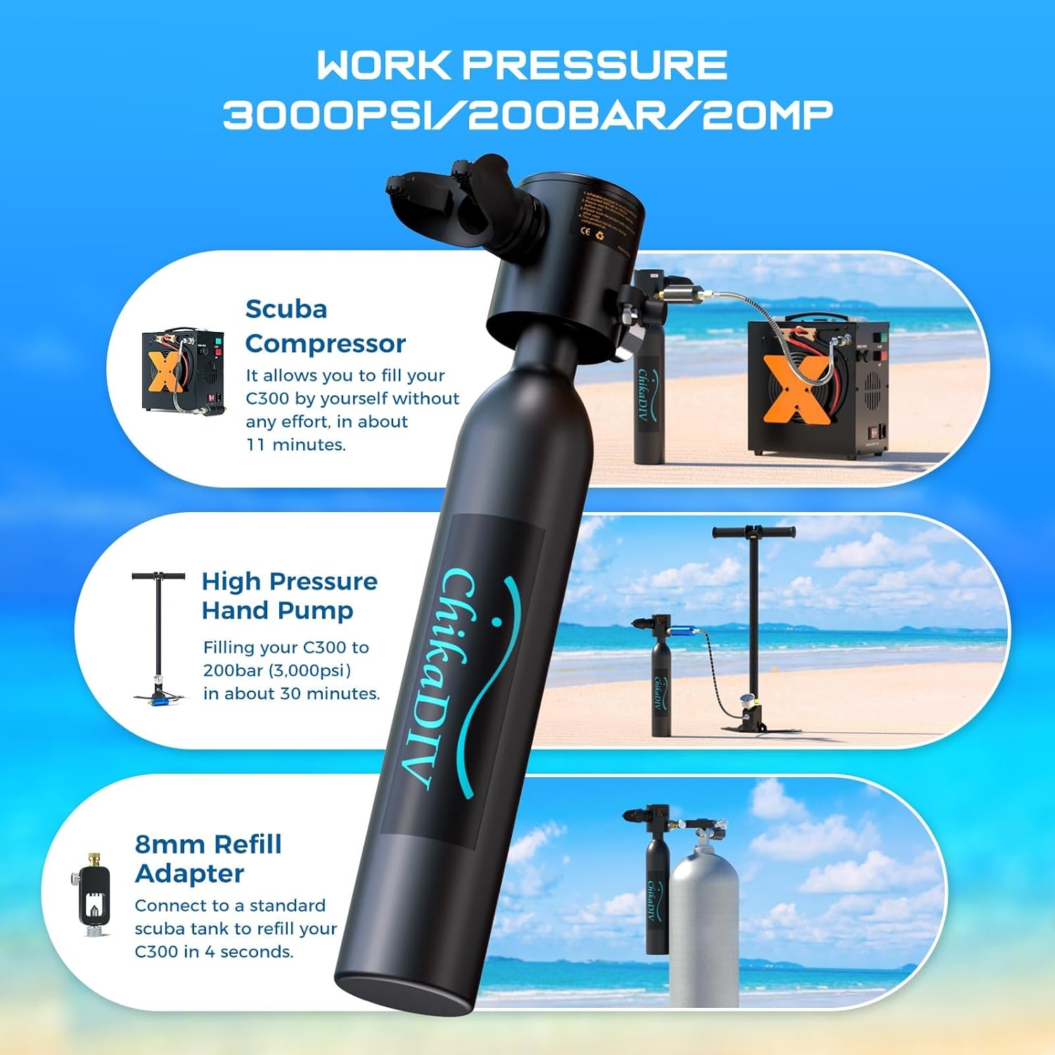 Mini Scuba Tank with Pump,Portable Diving Tank,0.5l Lung Tank for Snorkeling Diving, Reusable Scuba Diving Kit Gear with Pump Underwater Breathing Training, Emergency Rescue
