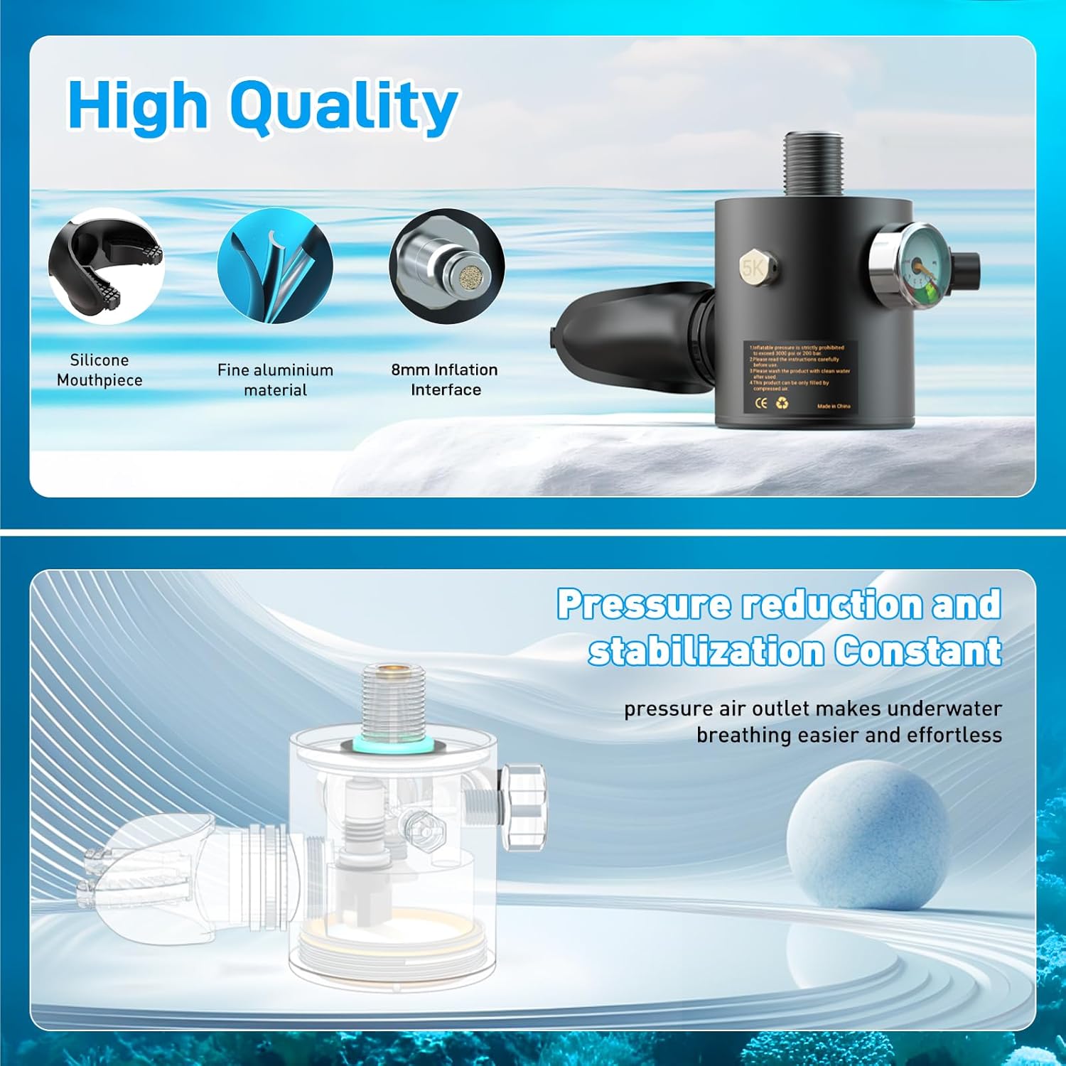Mini Scuba Tank with Snorkel Mask 0.5L Inflatable Diving Tank with Full Face Diving Mask Pony Bottle Backup Diving Air Tank Suits for Recreational Snorkeling Shallow Diving