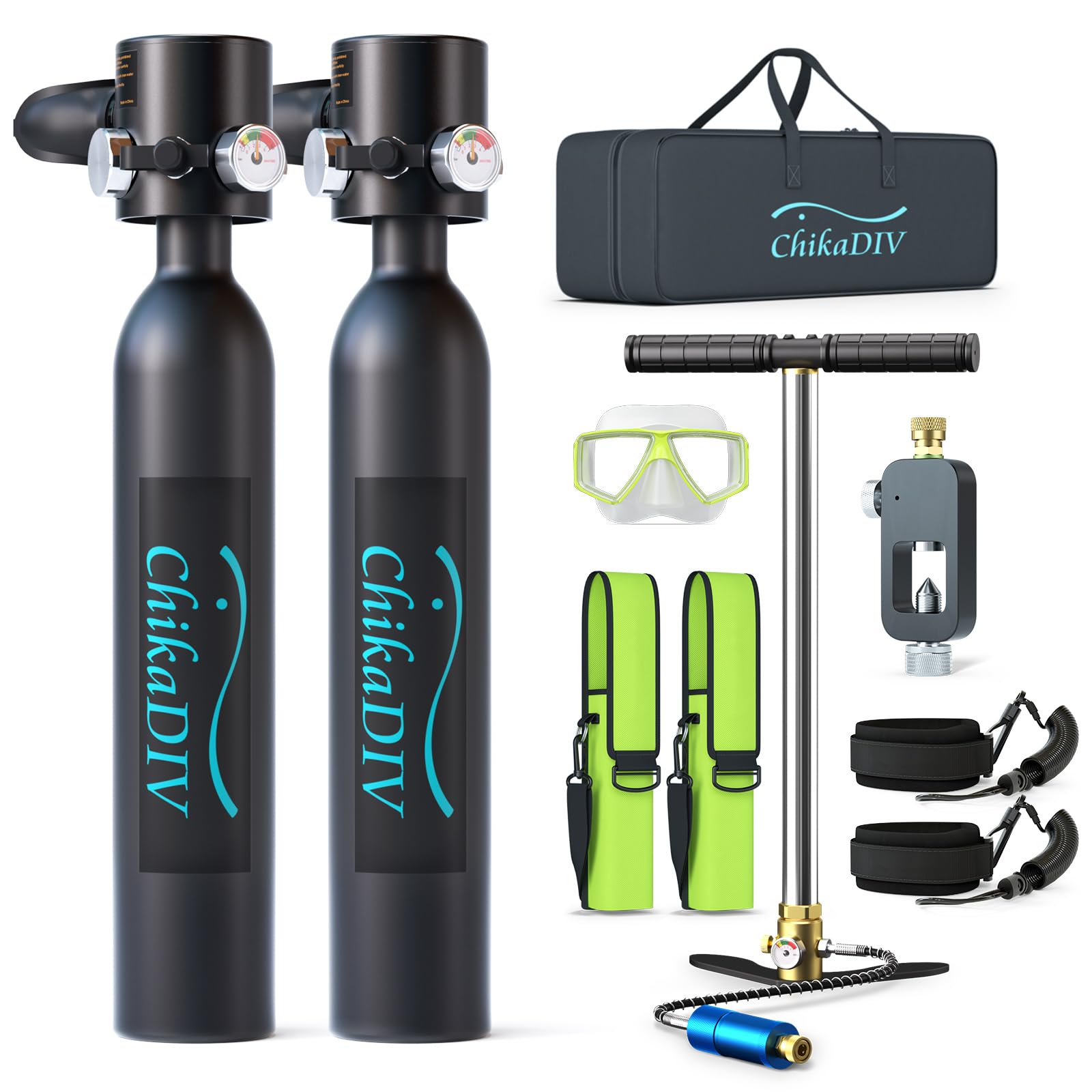 Mini Scuba Tank with Pump,Portable Diving Tank,0.5l Lung Tank for Snorkeling Diving, Reusable Scuba Diving Kit Gear with Pump Underwater Breathing Training, Emergency Rescue