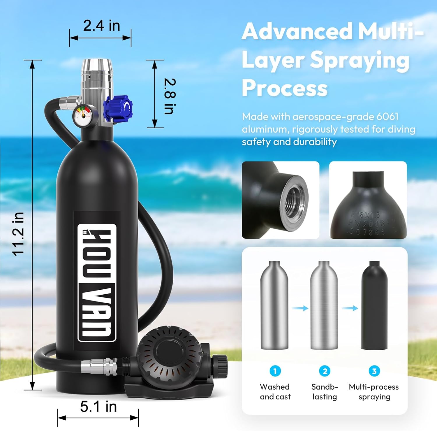 H400 Mini Scuba Tank 1.0L Scuba Tank Up to 20 Minutes Underwater Breathing Portable Diving Tank with On-Off Valve Reusable Pony Bottle for Underwater Exploration Emergency/Recreation