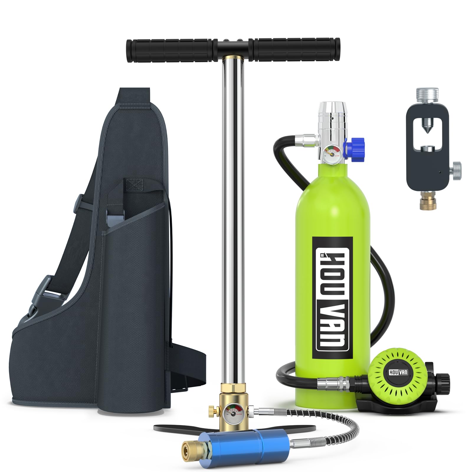 H400 Mini Scuba Tank 1.0L Scuba Tank Up to 20 Minutes Underwater Breathing Portable Diving Tank with On-Off Valve Reusable Pony Bottle for Underwater Exploration Emergency/Recreation