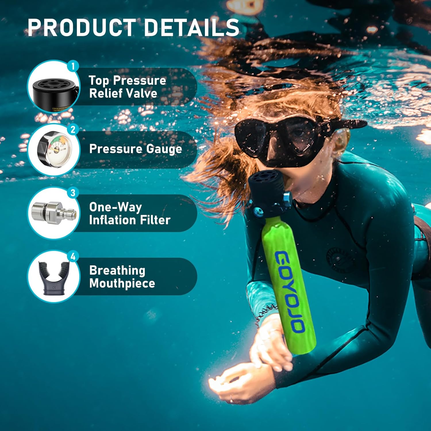 0.5L Mini Scuba Tank with Pump, Portable Diving Tank, Lung Tank Kits with 3000 PSI Max Pressure, Reusable Scuba Diving Kit Gear with Pump Underwater Breathing Training