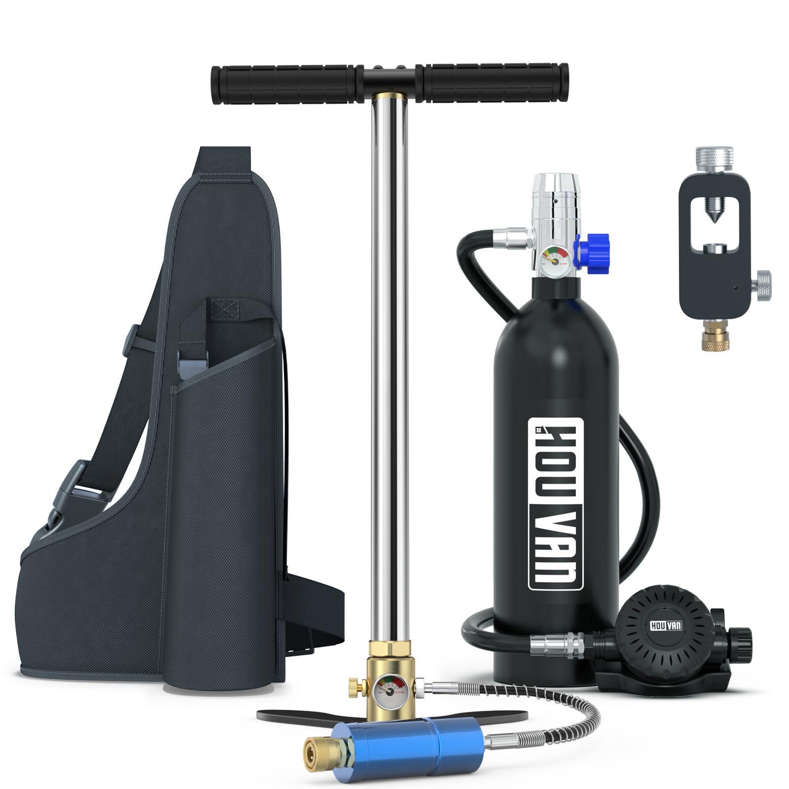 H400 Mini Scuba Tank 1.0L Scuba Tank Up to 20 Minutes Underwater Breathing Portable Diving Tank with On-Off Valve Reusable Pony Bottle for Underwater Exploration Emergency/Recreation