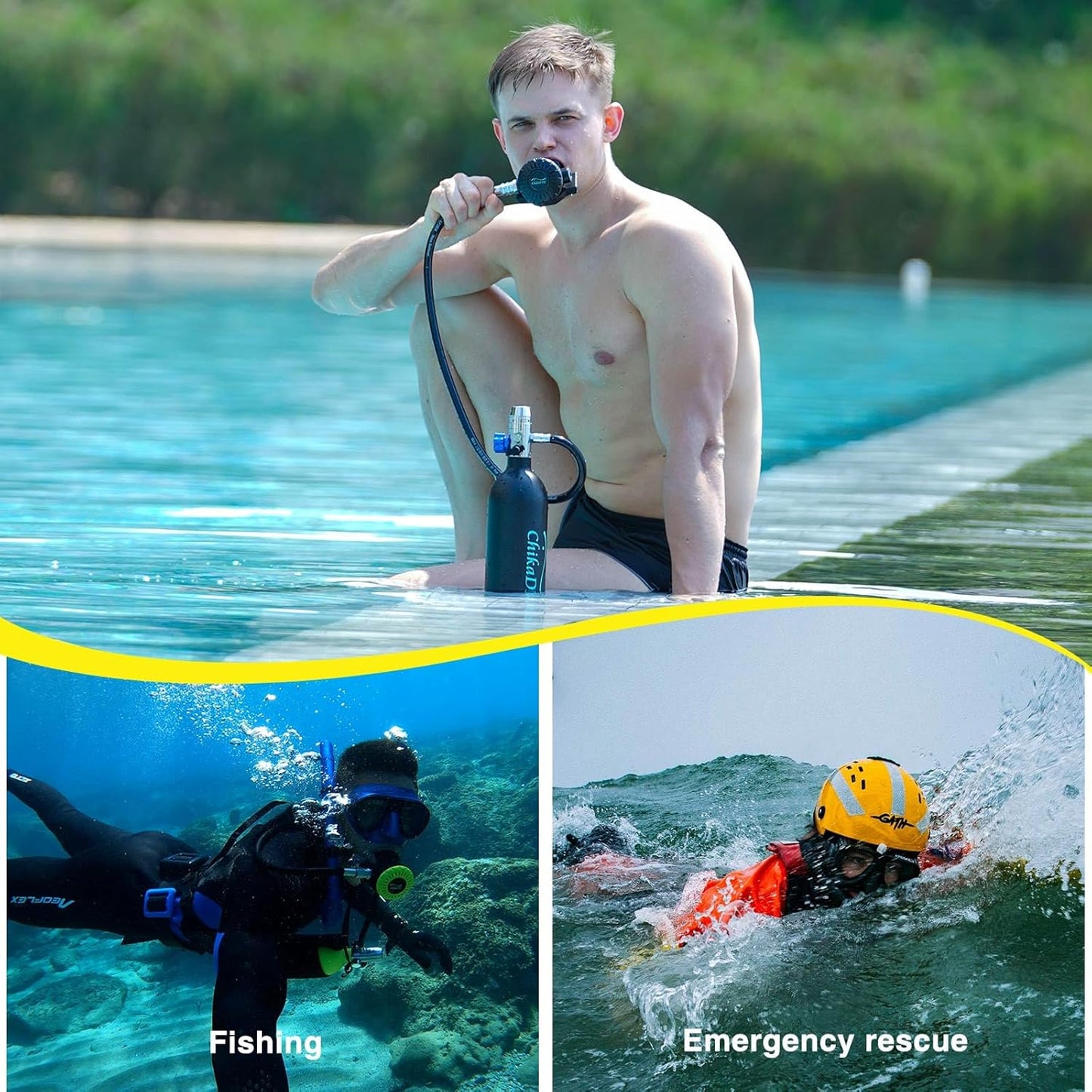 Mini Scuba Tank with 1L Capacity Portable Lung Tank Diving Tank Diving Equipment Fit for Emergency Rescue,Snorkeling, and Ship Repair