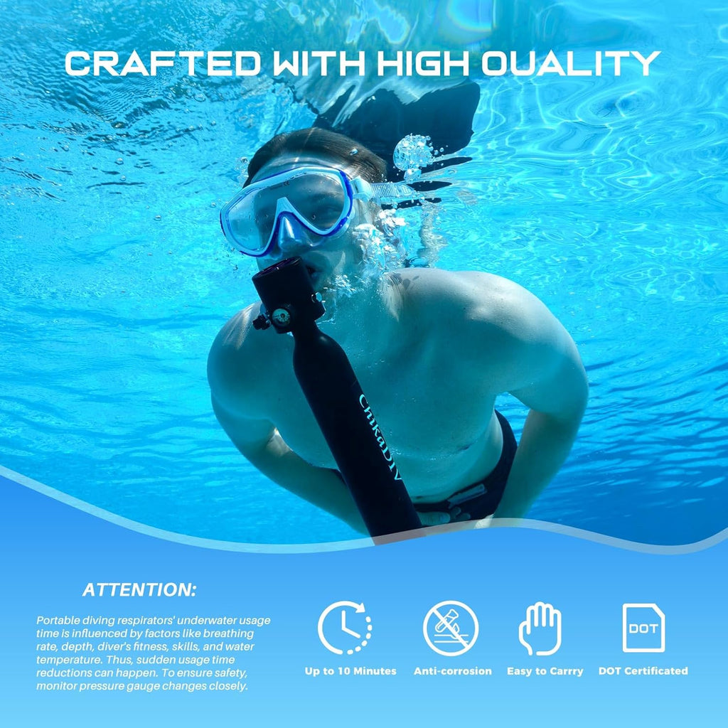 Mini Scuba Tank,Lung Tank for Snorkeling Diving, 0.5L Breath Lung Tank with Pump Underwater Equipment for Diving Practice, Emergency Rescue, Underwater Recreation Black