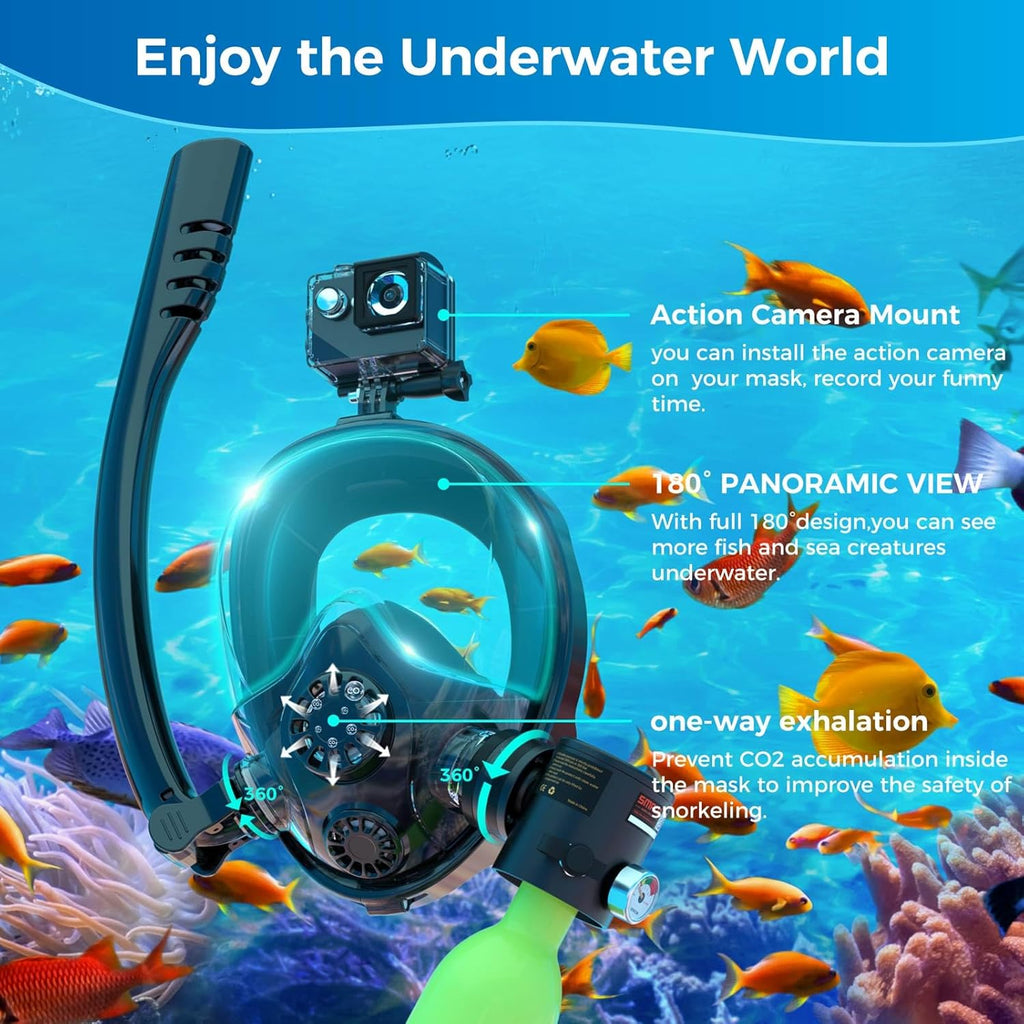 SMACO Mini Scuba Tank with Snorkel Mask 0.5L Portable Small Diving Tank with Full Face Diving Mask Reusable DOT Certified Pony Bottle Diving Cylinder Kit with High Pressure Hand Pump for Snorkeling