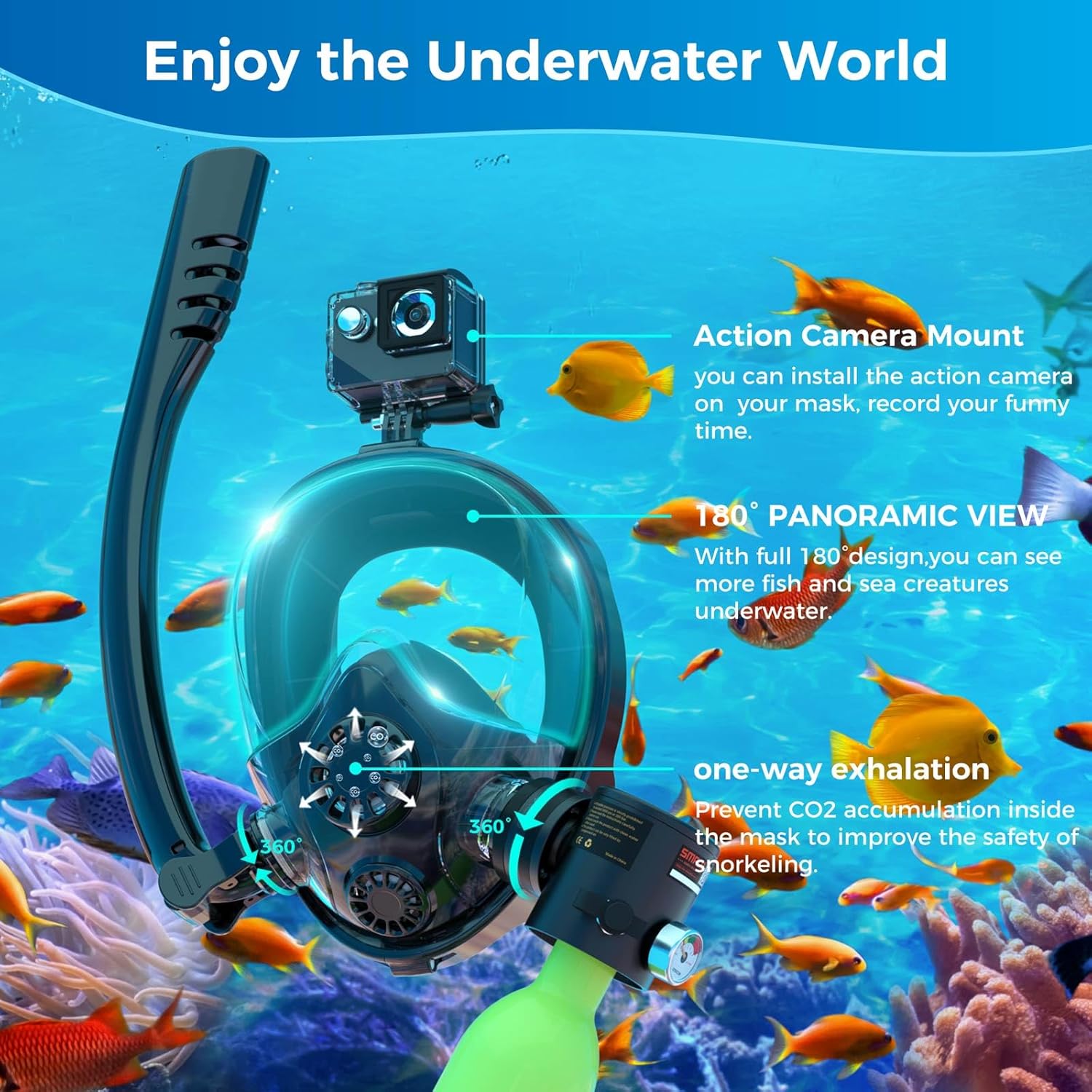 SMACO Mini Scuba Tank with Snorkel Mask 0.5L Portable Small Diving Tank with Full Face Diving Mask Reusable DOT Certified Pony Bottle Diving Cylinder Kit with High Pressure Hand Pump for Snorkeling