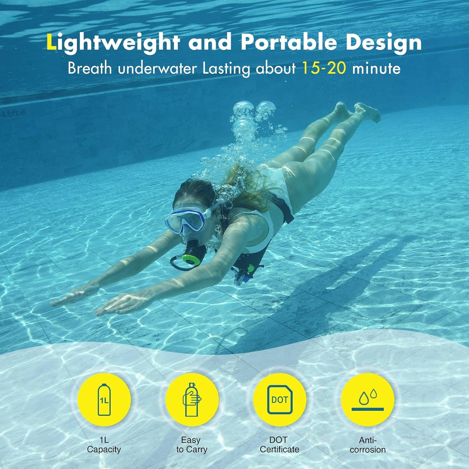 Mini Scuba Tank with 1L Capacity Portable Lung Tank Diving Tank Diving Equipment Fit for Emergency Rescue,Snorkeling, and Ship Repair