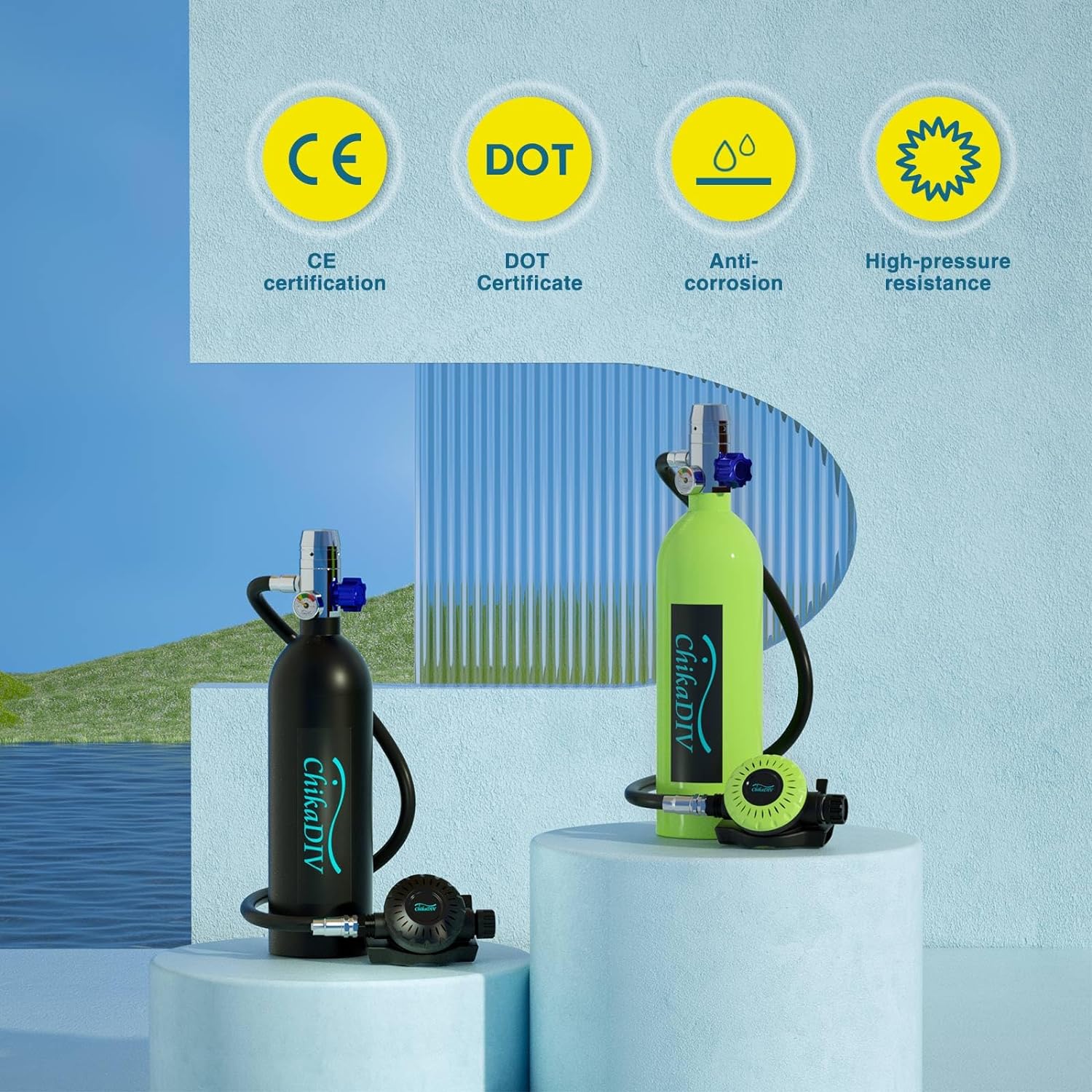 Mini Scuba Tank with 1L Capacity Portable Lung Tank Diving Tank Diving Equipment Fit for Emergency Rescue,Snorkeling, and Ship Repair
