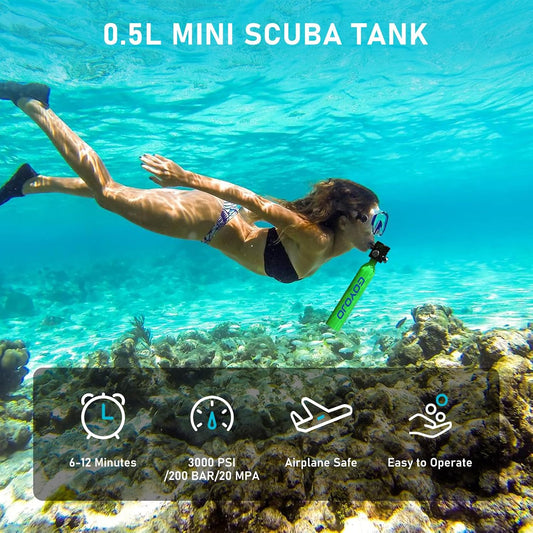 0.5L Mini Scuba Tank with Pump, Portable Diving Tank, Lung Tank Kits with 3000 PSI Max Pressure, Reusable Scuba Diving Kit Gear with Pump Underwater Breathing Training