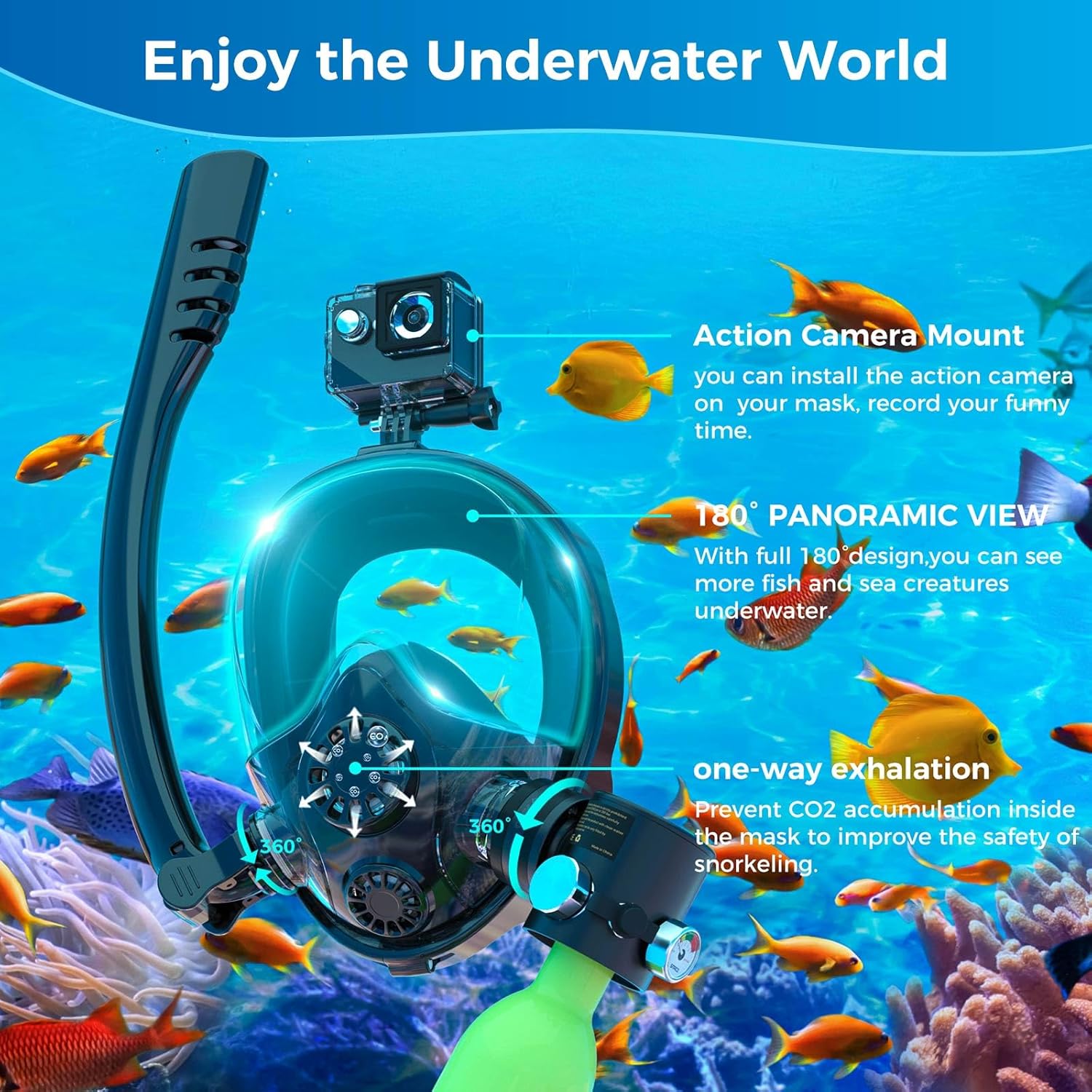 SMACO Mini Scuba Tank with Snorkel Mask 0.5L Portable Small Diving Tank with Full Face Diving Mask Reusable DOT Certified Pony Bottle Diving Cylinder Kit for Snorkeling Recreational Diving S300Plus