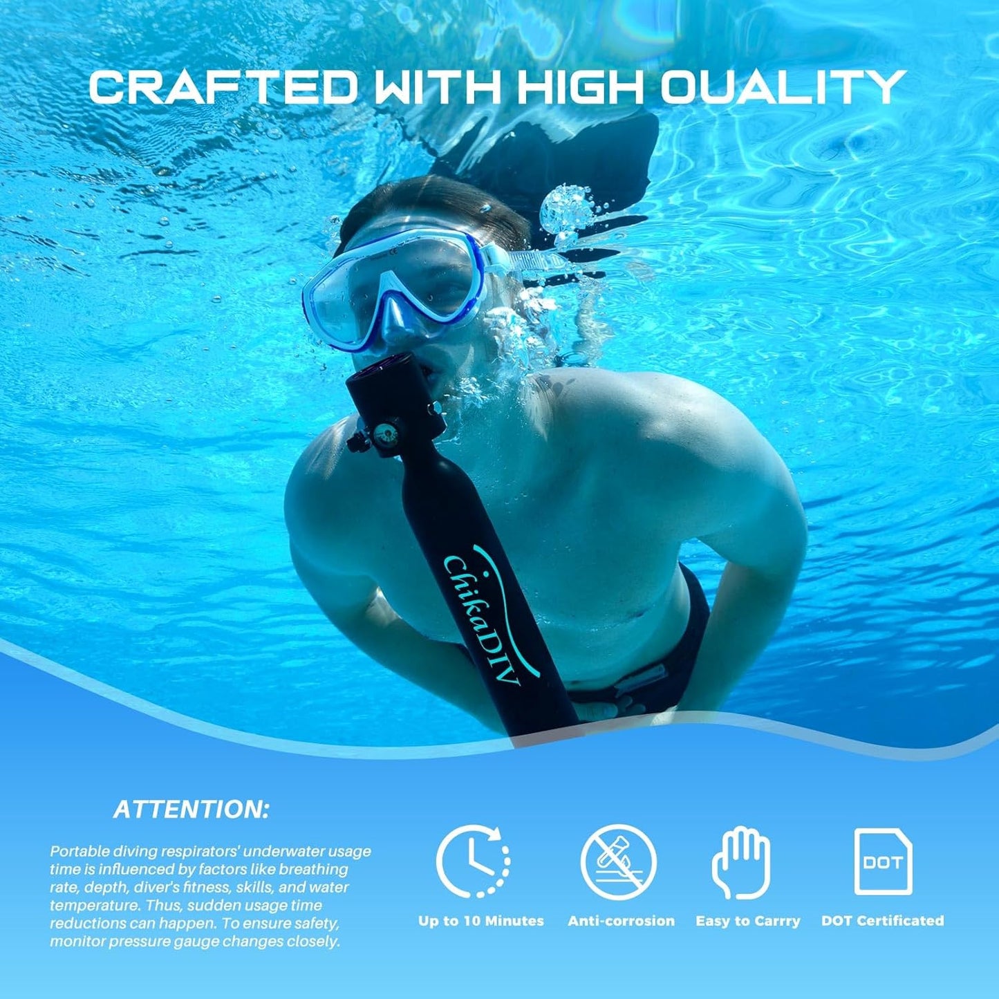Mini Scuba Tank with Pump,Portable Diving Tank,0.5l Lung Tank for Snorkeling Diving, Reusable Scuba Diving Kit Gear with Pump Underwater Breathing Training, Emergency Rescue