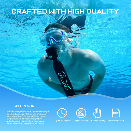 Mini Scuba Tank with Pump,Portable Diving Tank,0.5l Lung Tank for Snorkeling Diving, Reusable Scuba Diving Kit Gear with Pump Underwater Breathing Training, Emergency Rescue
