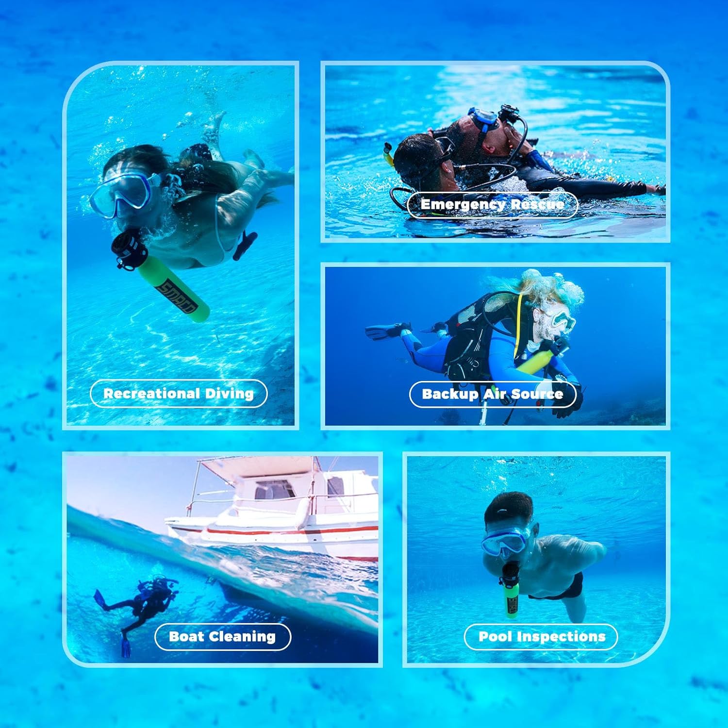 SMACO Mini Scuba Tank 0.5L Portable Small Diving Tank for Underwater Breathing Reusable Diving Cylinder up to 10 Minutes Dive Time Lung Diving Tank Emergency Rescue Pony Bottle S300