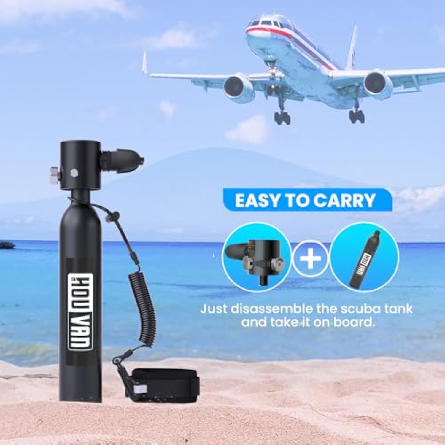 Houvan Mini Scuba Tank 0.5L Capacity Inflatable Diving Tank Up to Support 10 Minutes of Underwater Breathing