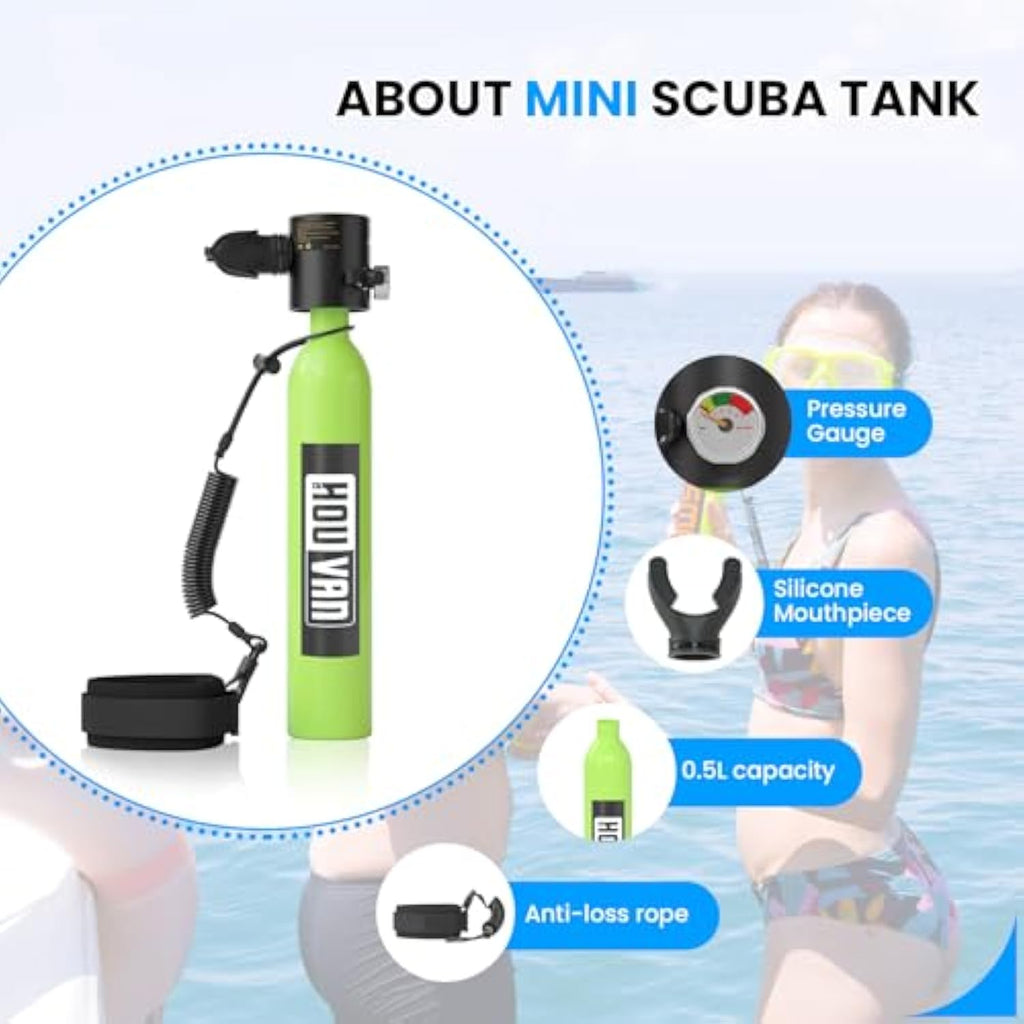 Houvan Mini Scuba Tank 0.5L Capacity Inflatable Diving Tank Up to Support 10 Minutes of Underwater Breathing
